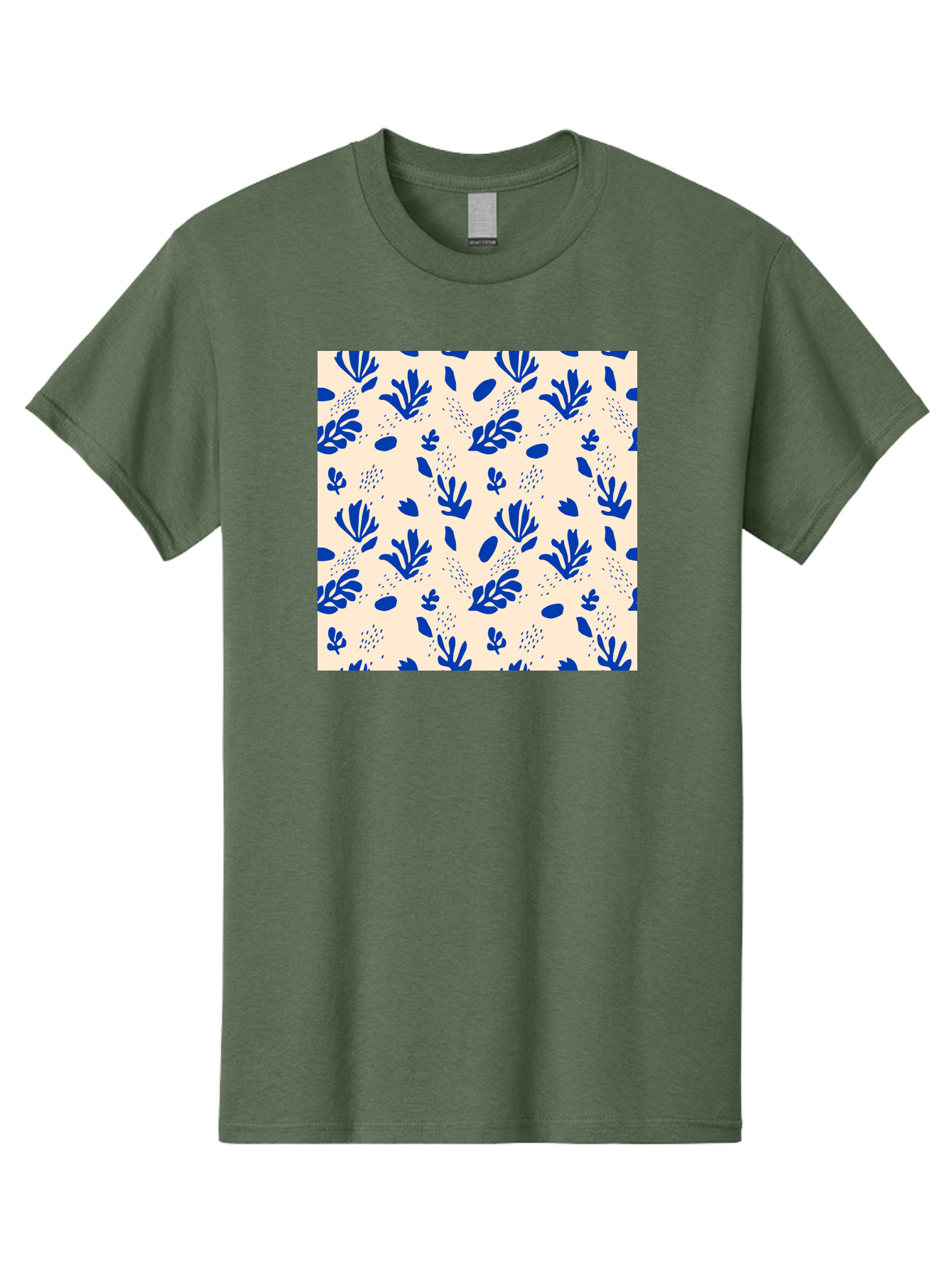 Blue-Florals Men'S Graphic Tee, 100% Cotton, Comfortable Casual Summer Wear, Machine Washable, Blue Flowers, Floral Pattern, Abstract Design, Minimalist Style, Botanical Elements, Decorative Motifs, Cream Background, Hand Drawn, Aab606