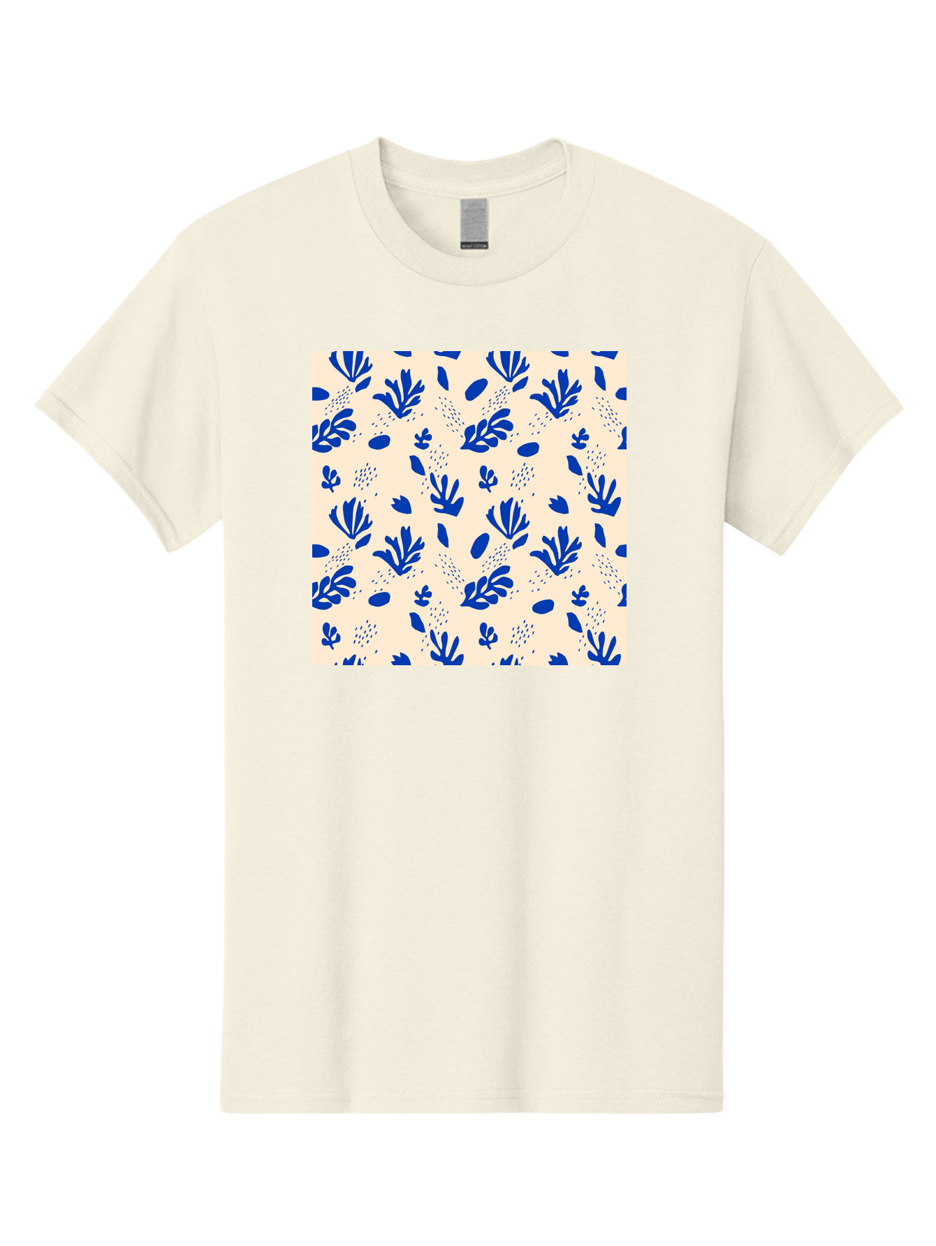 Blue-Florals Men'S Graphic Tee, 100% Cotton, Comfortable Casual Summer Wear, Machine Washable, Blue Flowers, Floral Pattern, Abstract Design, Minimalist Style, Botanical Elements, Decorative Motifs, Cream Background, Hand Drawn, Aab606