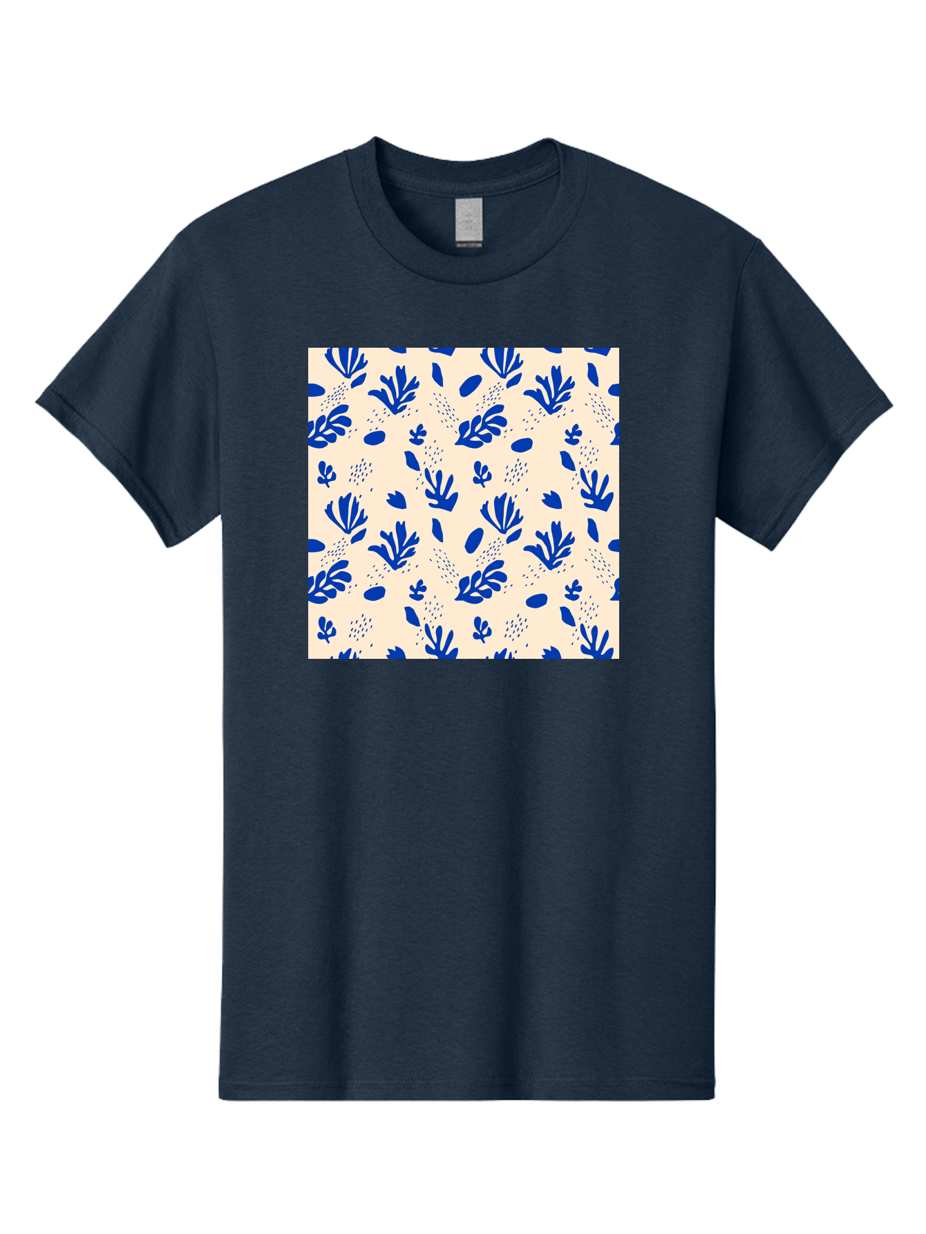 Blue-Florals Men'S Graphic Tee, 100% Cotton, Comfortable Casual Summer Wear, Machine Washable, Blue Flowers, Floral Pattern, Abstract Design, Minimalist Style, Botanical Elements, Decorative Motifs, Cream Background, Hand Drawn, Aab606