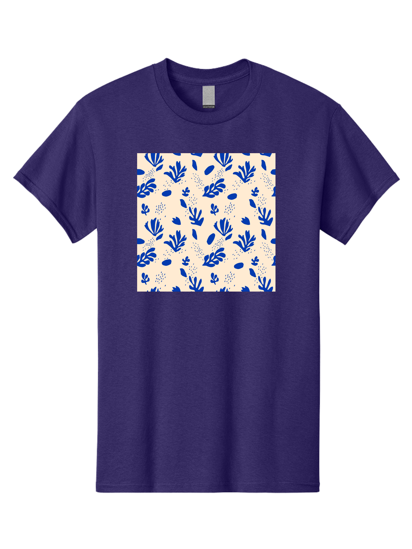 Blue-Florals Men'S Graphic Tee, 100% Cotton, Comfortable Casual Summer Wear, Machine Washable, Blue Flowers, Floral Pattern, Abstract Design, Minimalist Style, Botanical Elements, Decorative Motifs, Cream Background, Hand Drawn, Aab606