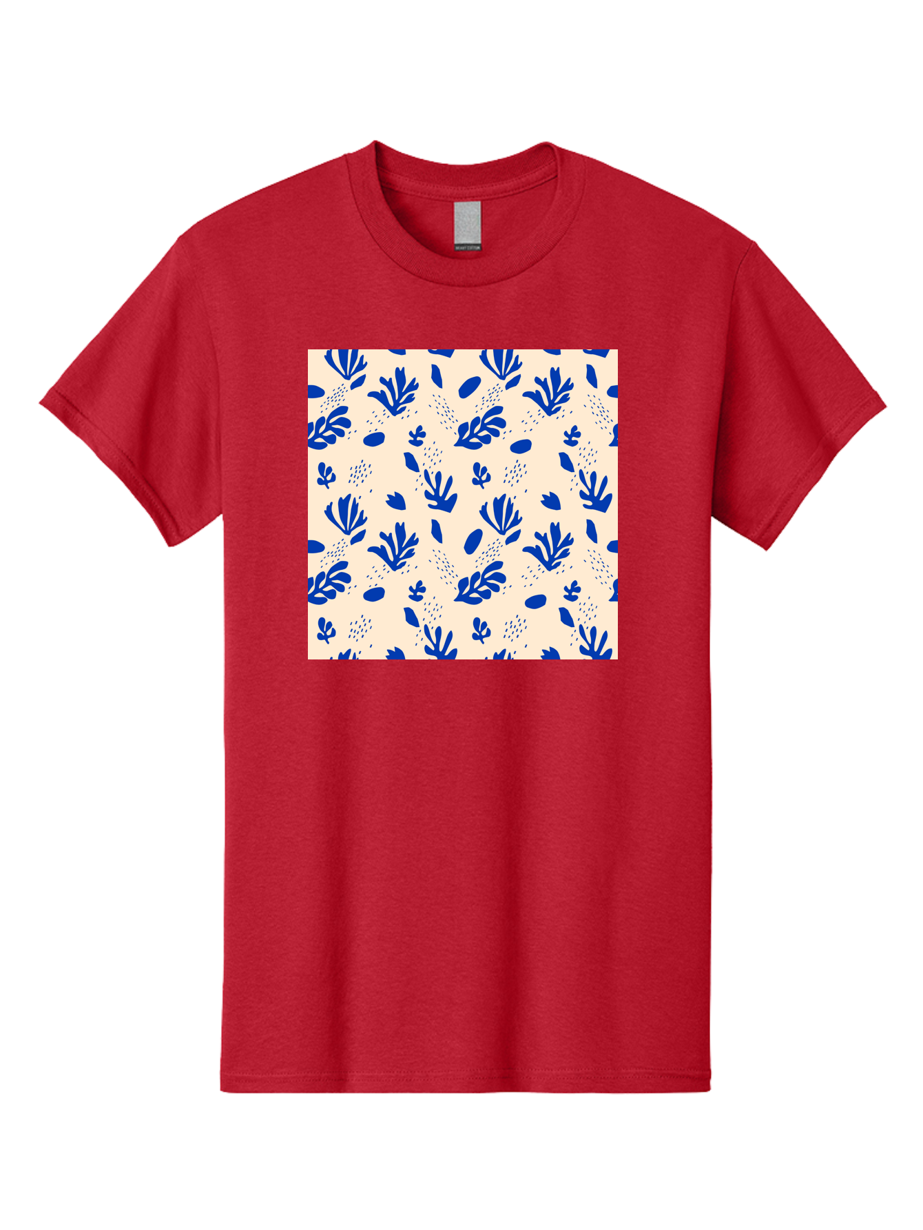 Blue-Florals Men'S Graphic Tee, 100% Cotton, Comfortable Casual Summer Wear, Machine Washable, Blue Flowers, Floral Pattern, Abstract Design, Minimalist Style, Botanical Elements, Decorative Motifs, Cream Background, Hand Drawn, Aab606