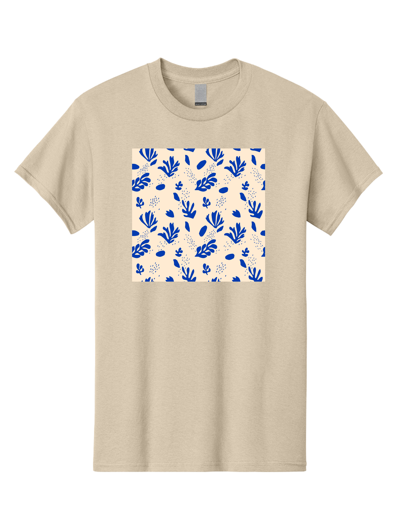 Blue-Florals Men'S Graphic Tee, 100% Cotton, Comfortable Casual Summer Wear, Machine Washable, Blue Flowers, Floral Pattern, Abstract Design, Minimalist Style, Botanical Elements, Decorative Motifs, Cream Background, Hand Drawn, Aab606