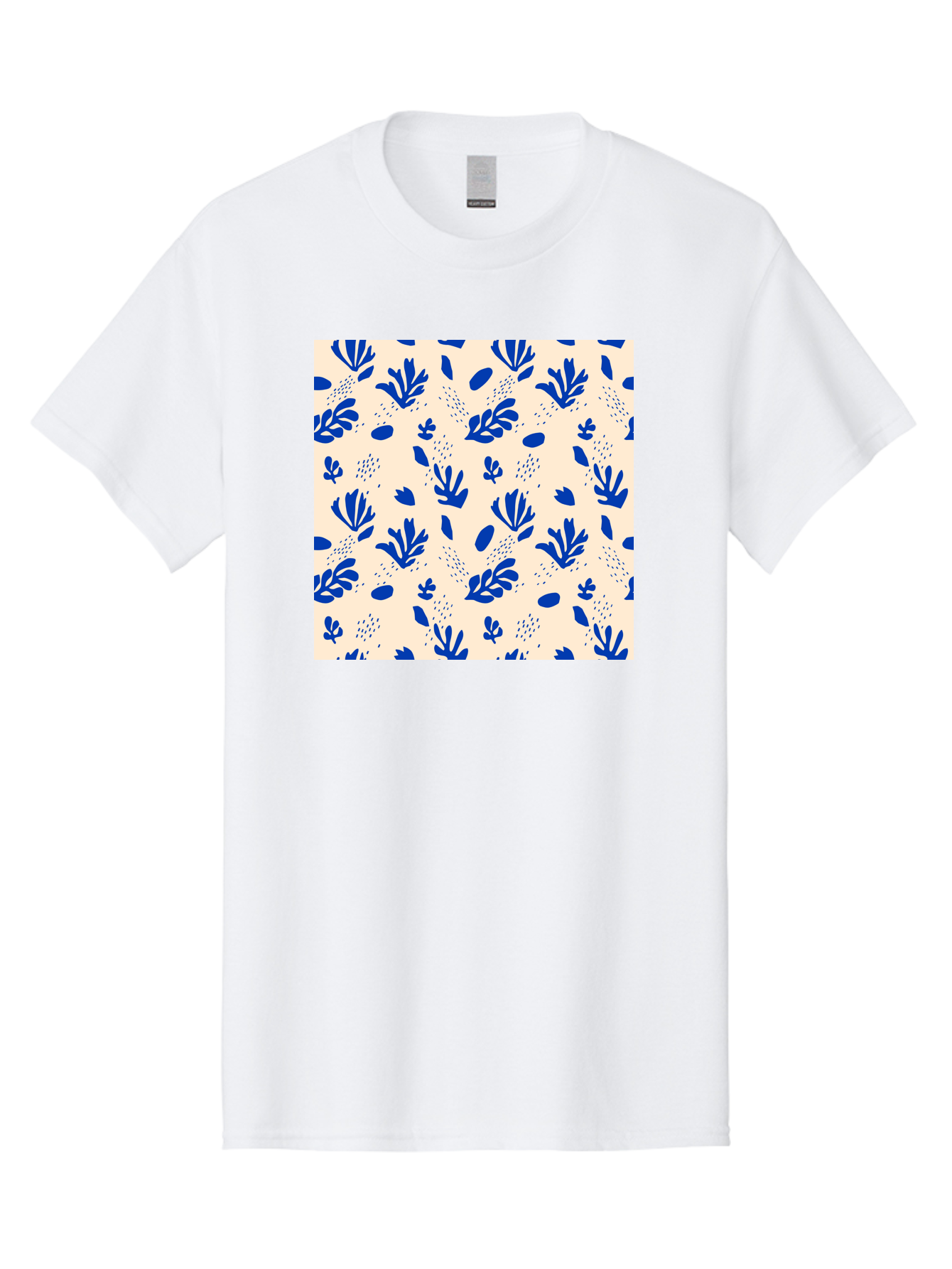 Blue-Florals Men'S Graphic Tee, 100% Cotton, Comfortable Casual Summer Wear, Machine Washable, Blue Flowers, Floral Pattern, Abstract Design, Minimalist Style, Botanical Elements, Decorative Motifs, Cream Background, Hand Drawn, Aab606