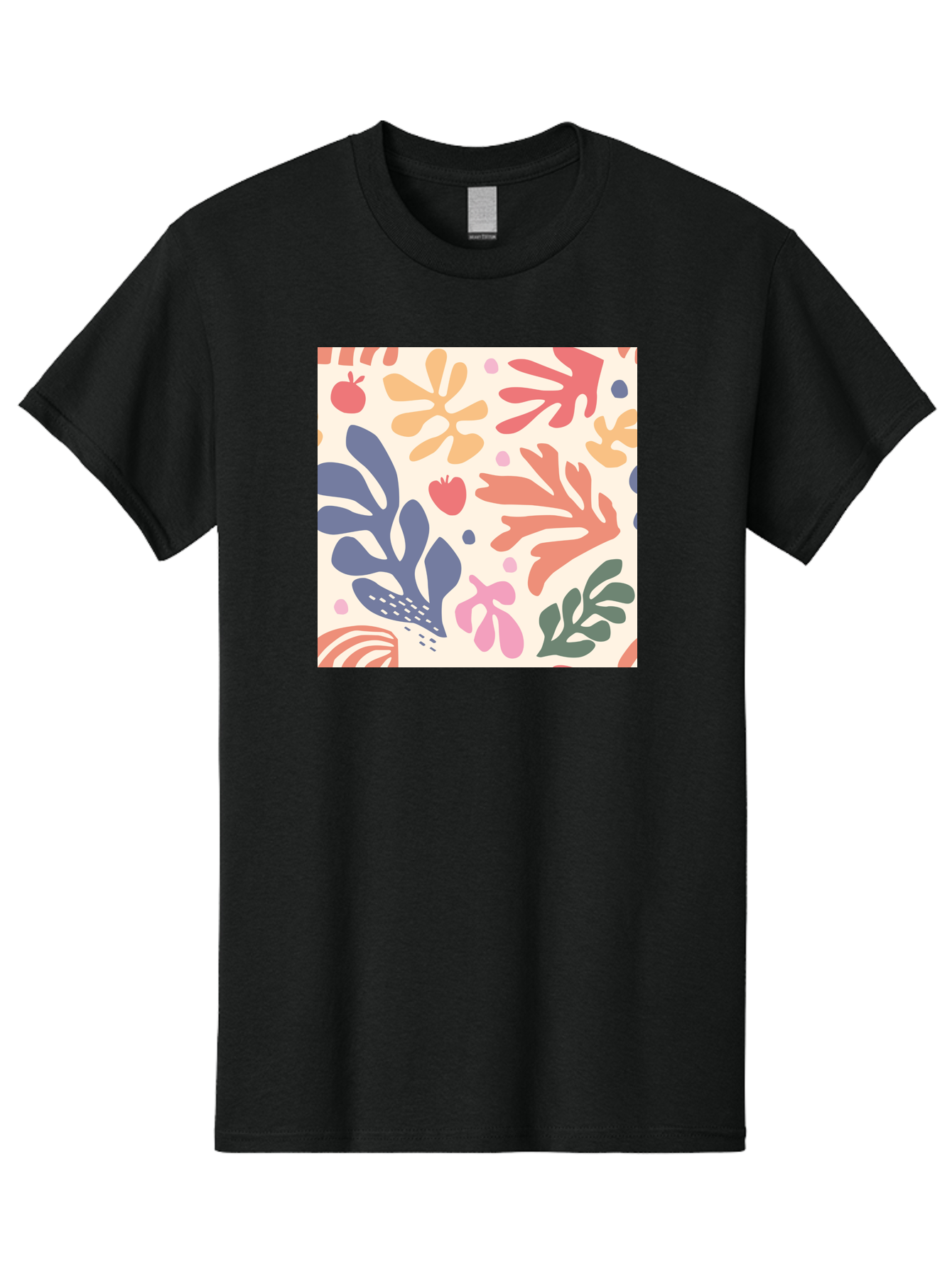 Colorful-Floral-Pattern Men'S Graphic Tee, 100% Cotton, Comfortable Casual Summer Wear, Machine Washable, Colorful Floral Pattern, Abstract Flowers, Vibrant Colors, Playful Design, Whimsical Elements, Artistic Illustration, Red Apple, Aab608