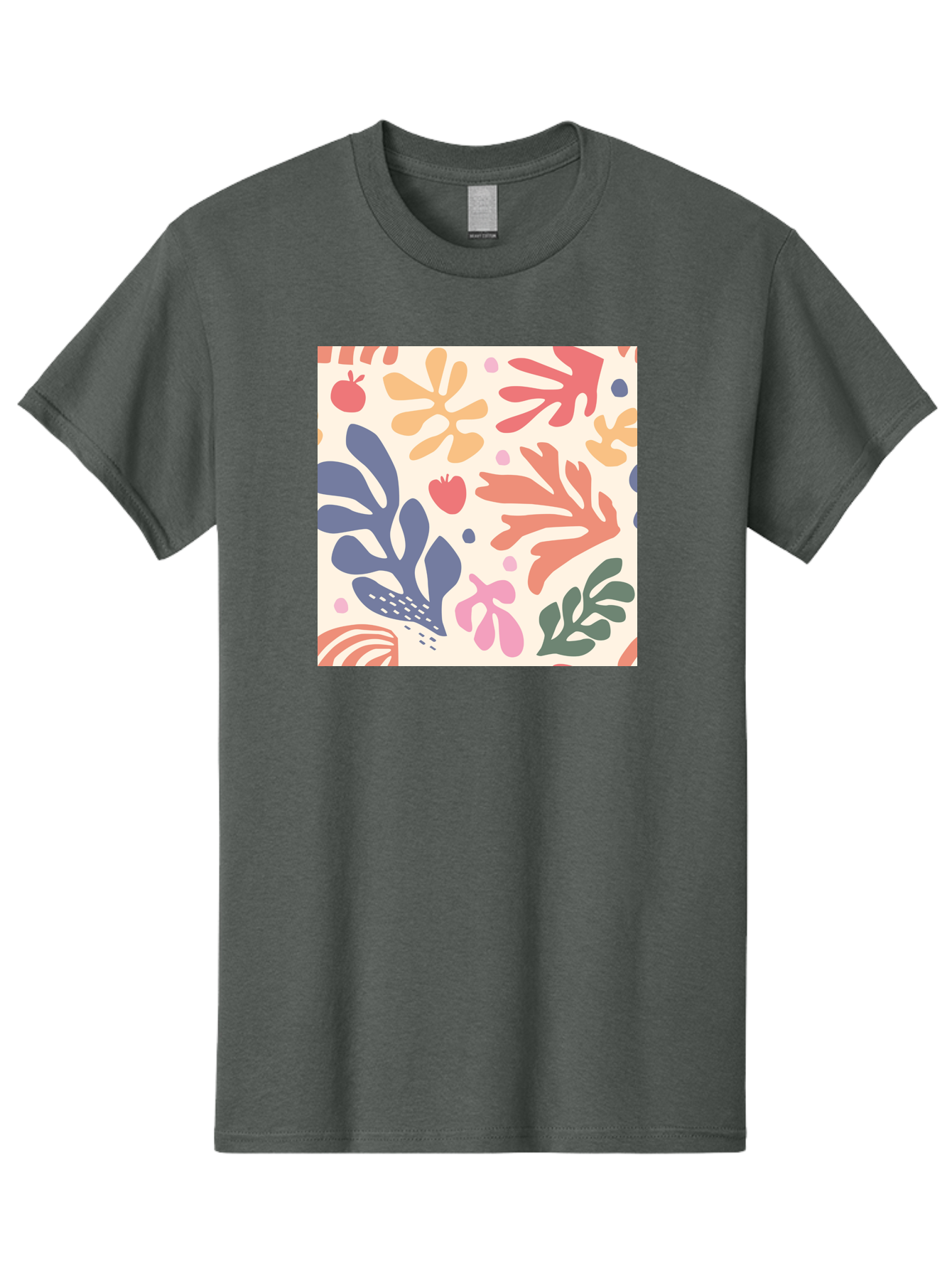 Colorful-Floral-Pattern Men'S Graphic Tee, 100% Cotton, Comfortable Casual Summer Wear, Machine Washable, Colorful Floral Pattern, Abstract Flowers, Vibrant Colors, Playful Design, Whimsical Elements, Artistic Illustration, Red Apple, Aab608