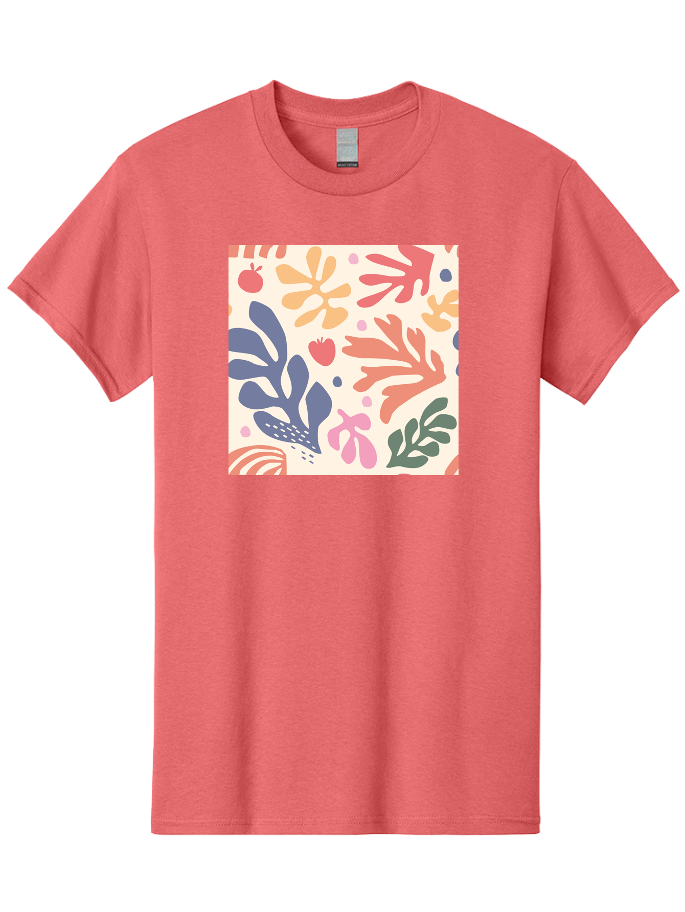 Colorful-Floral-Pattern Men'S Graphic Tee, 100% Cotton, Comfortable Casual Summer Wear, Machine Washable, Colorful Floral Pattern, Abstract Flowers, Vibrant Colors, Playful Design, Whimsical Elements, Artistic Illustration, Red Apple, Aab608