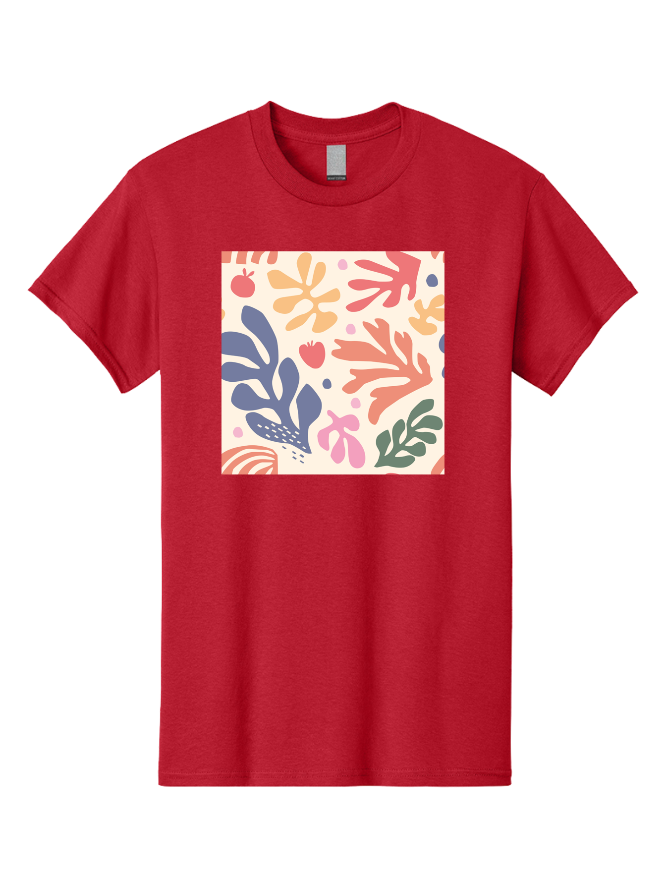 Colorful-Floral-Pattern Men'S Graphic Tee, 100% Cotton, Comfortable Casual Summer Wear, Machine Washable, Colorful Floral Pattern, Abstract Flowers, Vibrant Colors, Playful Design, Whimsical Elements, Artistic Illustration, Red Apple, Aab608