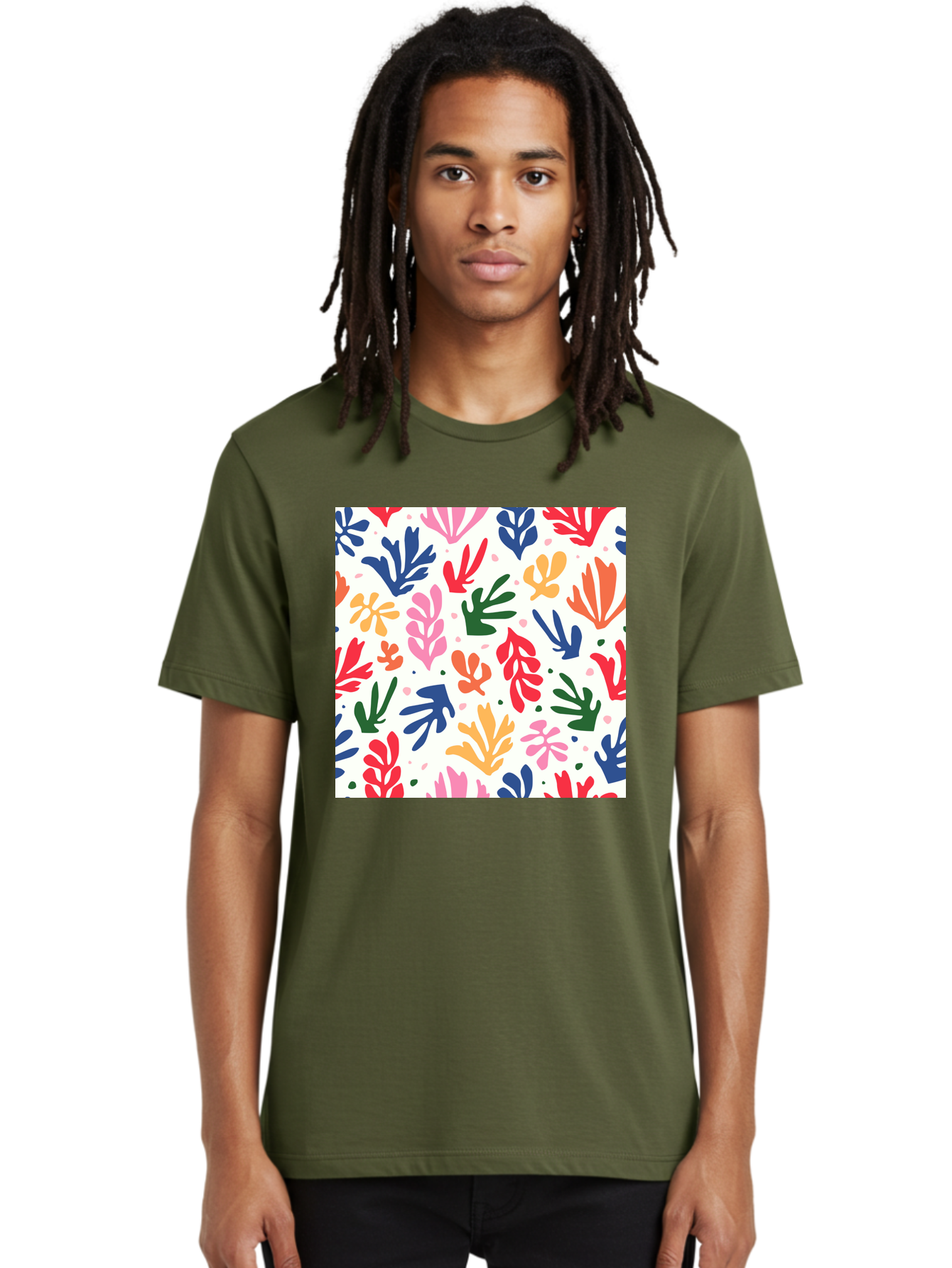 Colorful-Leaves-Pattern Men'S Graphic Tee, 100% Cotton, Comfortable Casual Summer Wear, Machine Washable, Colorful Leaves, Floral Pattern, Vibrant Colors, Playful Design, Abstract Shapes, Whimsical Artwork, Artistic Expression, Aab609