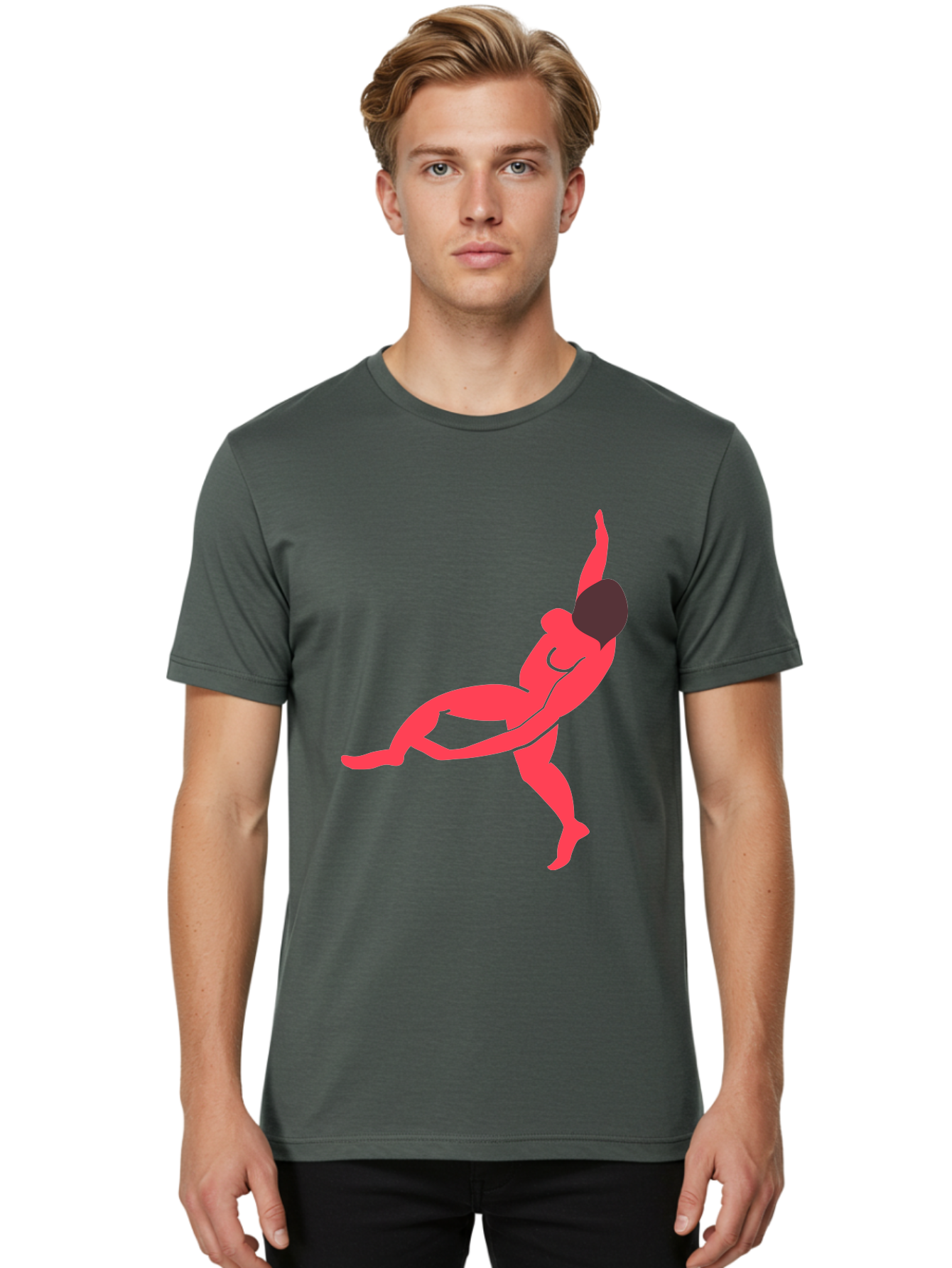 Dancer-4 Men'S Graphic Tee, 100% Cotton, Comfortable Casual Summer Wear, Machine Washable, Dancer In Motion, Flexible Pose, Dynamic Movement, Red Silhouette, Abstract Art, Contemporary Design, Artistic Expression, Fluid Body, Modern Dance, Aab613