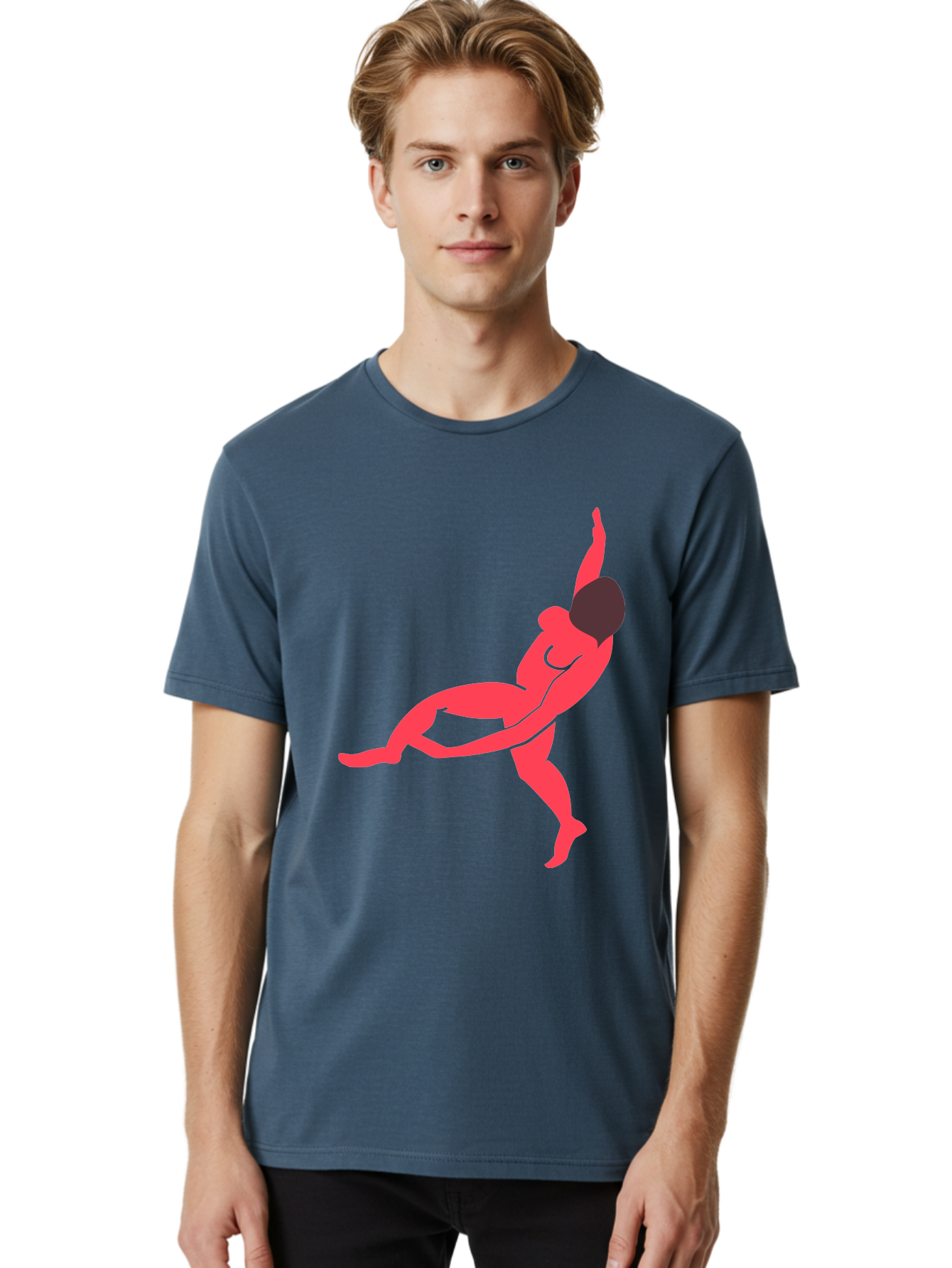 Dancer-4 Men'S Graphic Tee, 100% Cotton, Comfortable Casual Summer Wear, Machine Washable, Dancer In Motion, Flexible Pose, Dynamic Movement, Red Silhouette, Abstract Art, Contemporary Design, Artistic Expression, Fluid Body, Modern Dance, Aab613