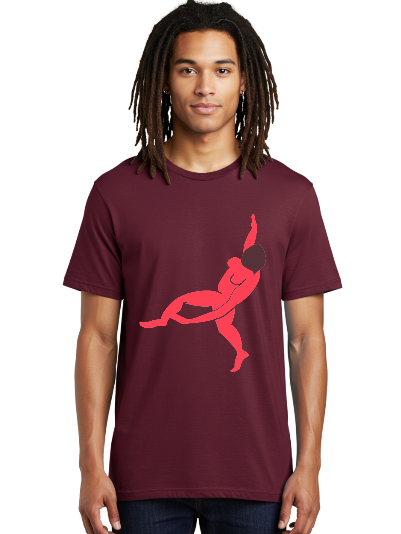 Dancer-4 Men'S Graphic Tee, 100% Cotton, Comfortable Casual Summer Wear, Machine Washable, Dancer In Motion, Flexible Pose, Dynamic Movement, Red Silhouette, Abstract Art, Contemporary Design, Artistic Expression, Fluid Body, Modern Dance, Aab613