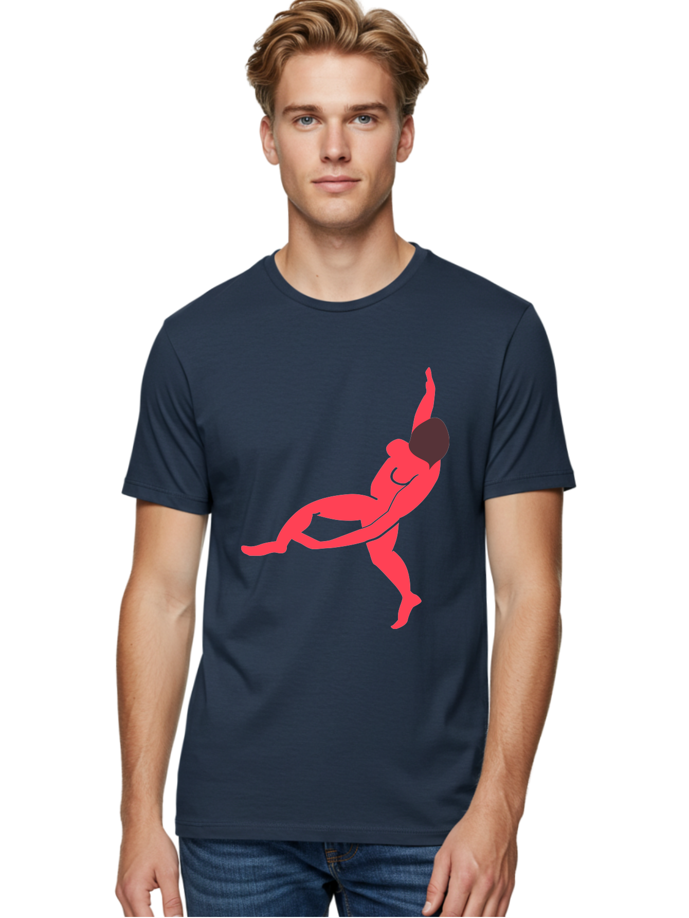 Dancer-4 Men'S Graphic Tee, 100% Cotton, Comfortable Casual Summer Wear, Machine Washable, Dancer In Motion, Flexible Pose, Dynamic Movement, Red Silhouette, Abstract Art, Contemporary Design, Artistic Expression, Fluid Body, Modern Dance, Aab613