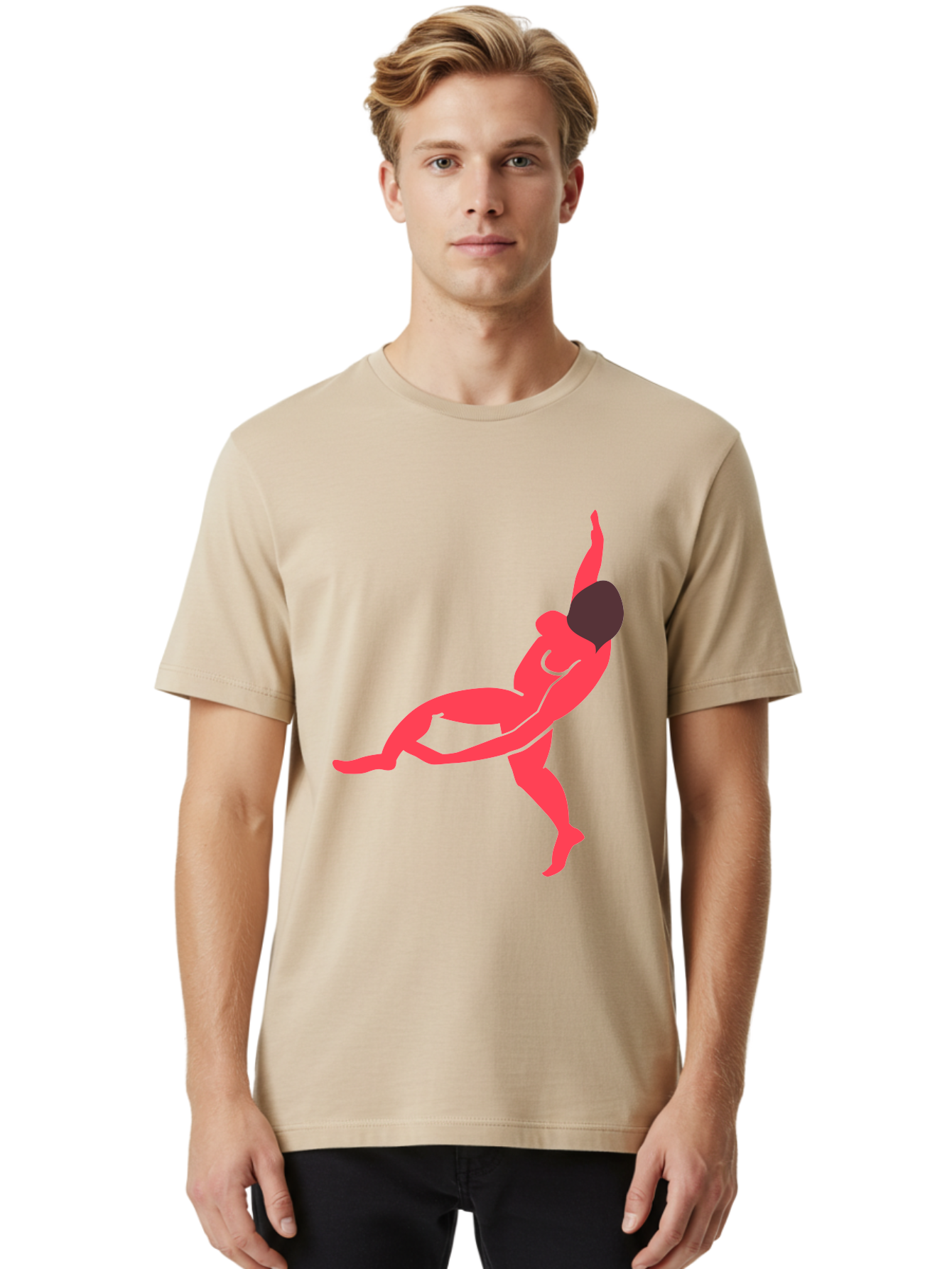 Dancer-4 Men'S Graphic Tee, 100% Cotton, Comfortable Casual Summer Wear, Machine Washable, Dancer In Motion, Flexible Pose, Dynamic Movement, Red Silhouette, Abstract Art, Contemporary Design, Artistic Expression, Fluid Body, Modern Dance, Aab613