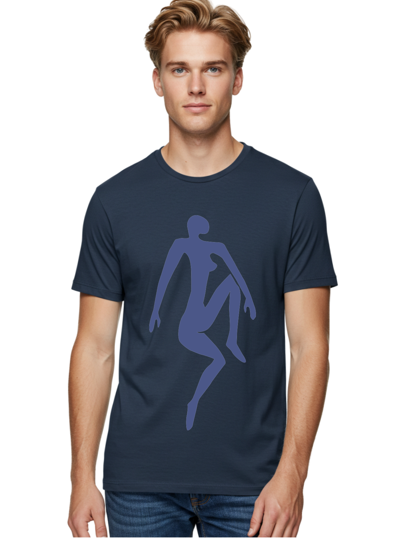 Dancer Men'S Graphic Tee, 100% Cotton, Comfortable Casual Summer Wear, Machine Washable, Nude Silhouette, Abstract Human Figure, Minimalist Art, Modern Sculpture, Elegant Pose, Flowing Lines, Abstract Representation Aab614