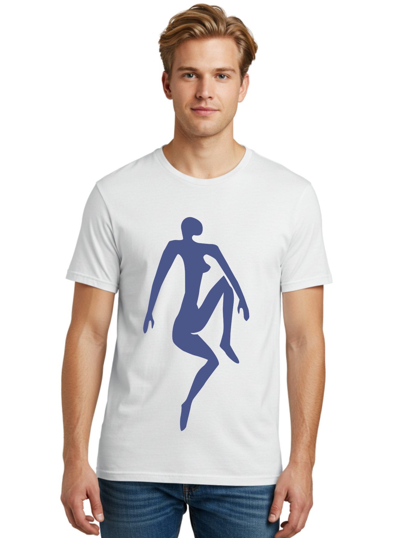 Dancer Men'S Graphic Tee, 100% Cotton, Comfortable Casual Summer Wear, Machine Washable, Nude Silhouette, Abstract Human Figure, Minimalist Art, Modern Sculpture, Elegant Pose, Flowing Lines, Abstract Representation Aab614