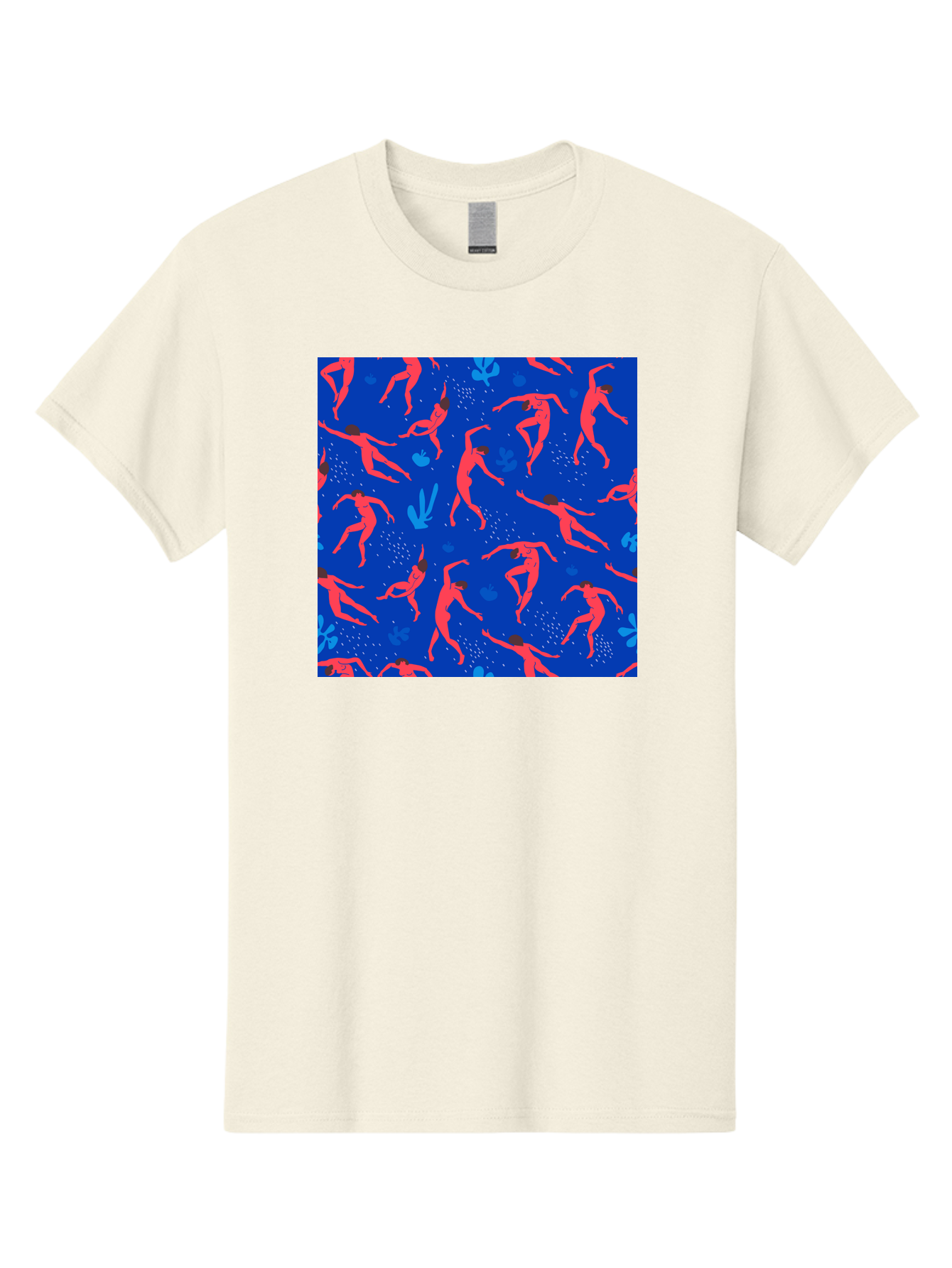 Dancing-Figures-2 Men'S Graphic Tee, 100% Cotton, Comfortable Casual Summer Wear, Machine Washable, Female Figures Dancing, Abstract Shapes, Vibrant Colors, Dynamic Patterns, Rhythmic Movement, Fitness Inspiration, Blue Background, Aab616