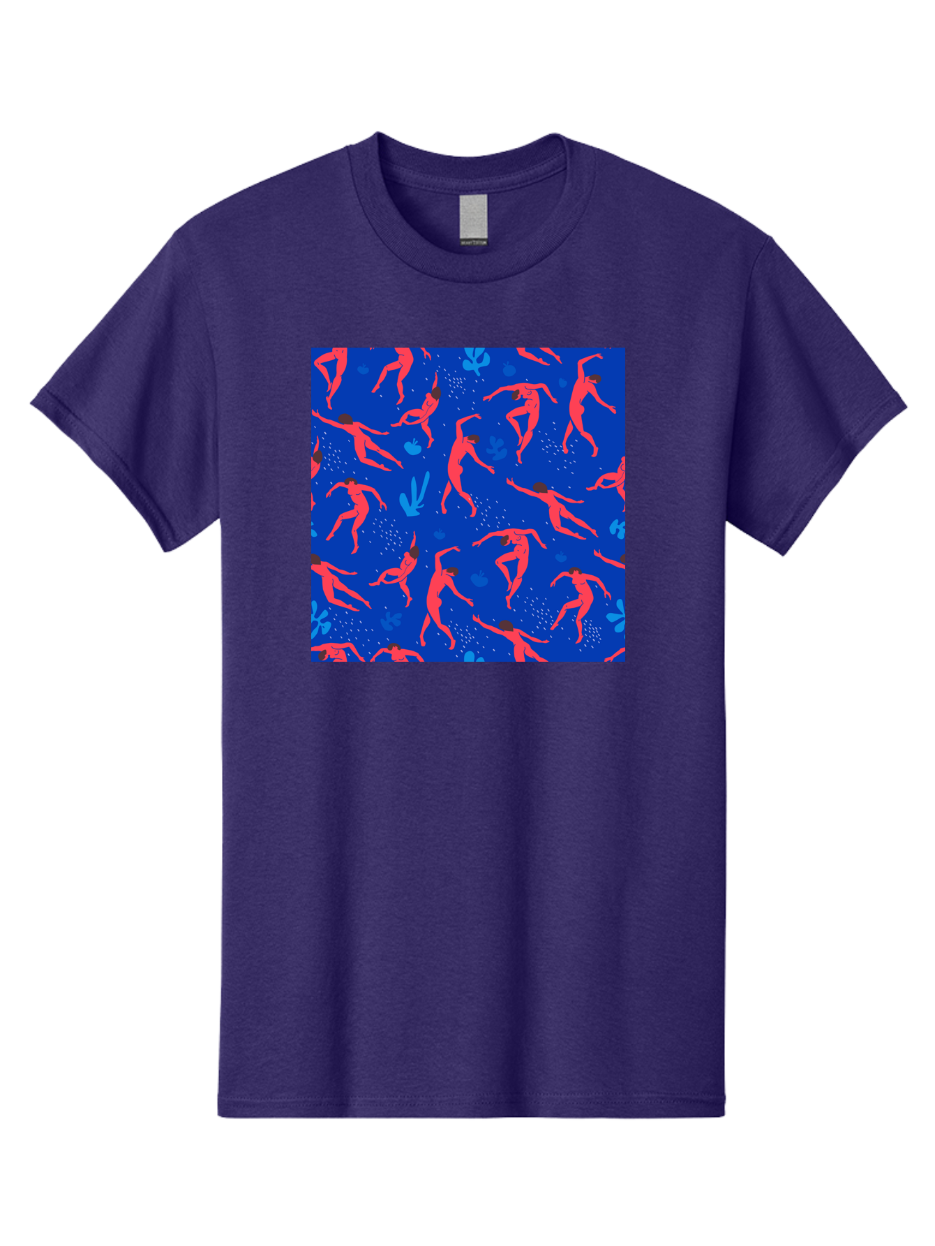 Dancing-Figures-2 Men'S Graphic Tee, 100% Cotton, Comfortable Casual Summer Wear, Machine Washable, Female Figures Dancing, Abstract Shapes, Vibrant Colors, Dynamic Patterns, Rhythmic Movement, Fitness Inspiration, Blue Background, Aab616