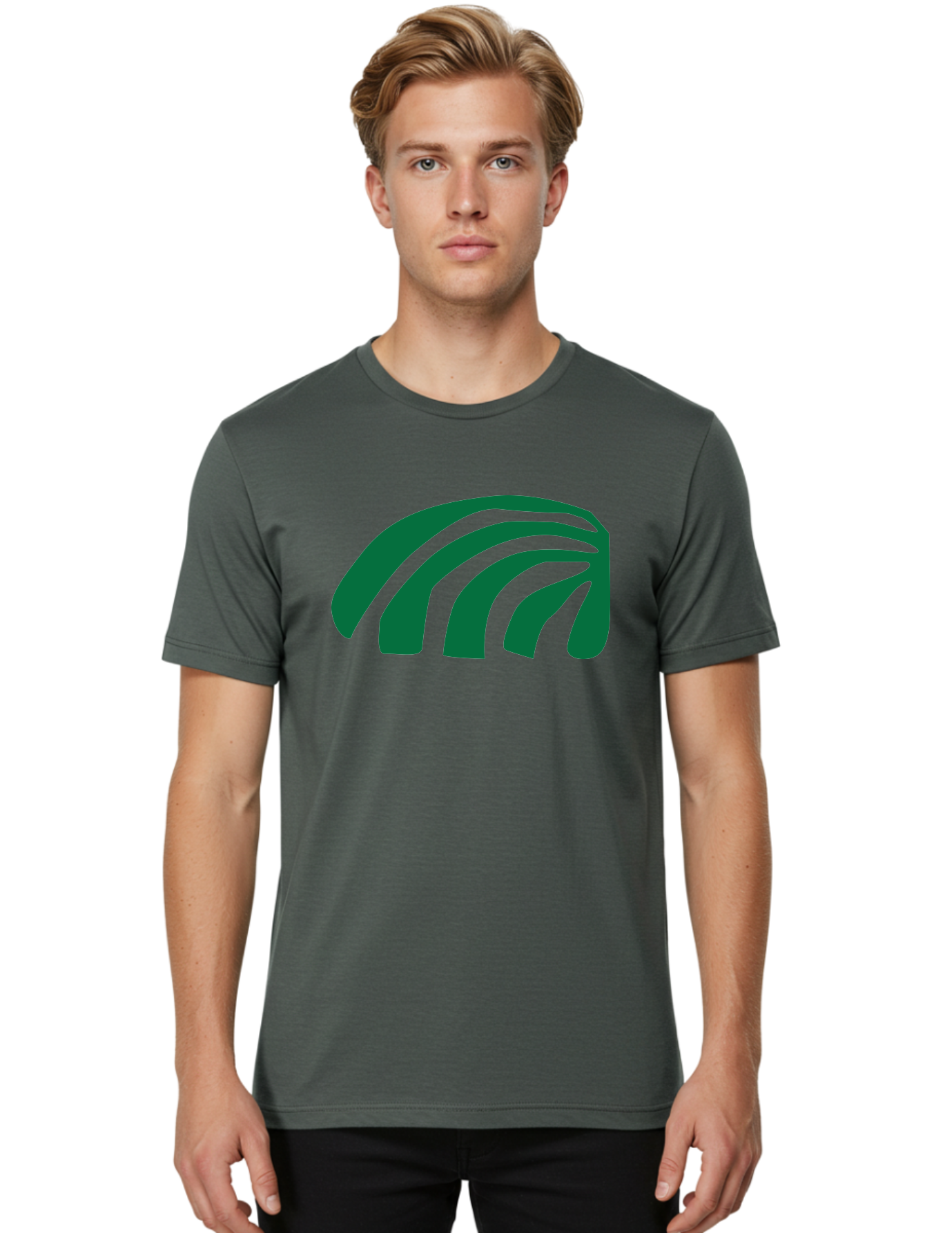 Fanning-Lines Men'S Graphic Tee, 100% Cotton, Comfortable Casual Summer Wear, Machine Washable, Wifi Symbol, Wireless Connectivity, Signal Strength, Dark Green Icon, Modern Design, Abstract Shape Aab618