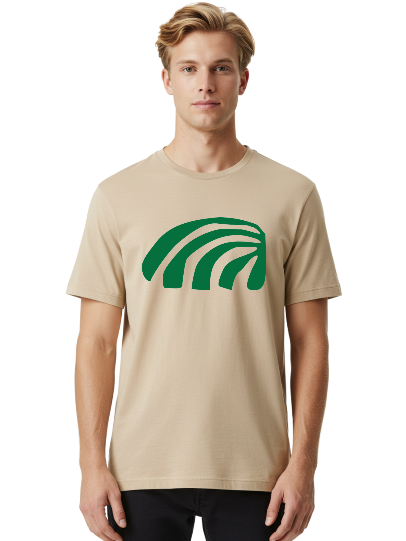 Fanning-Lines Men'S Graphic Tee, 100% Cotton, Comfortable Casual Summer Wear, Machine Washable, Wifi Symbol, Wireless Connectivity, Signal Strength, Dark Green Icon, Modern Design, Abstract Shape Aab618