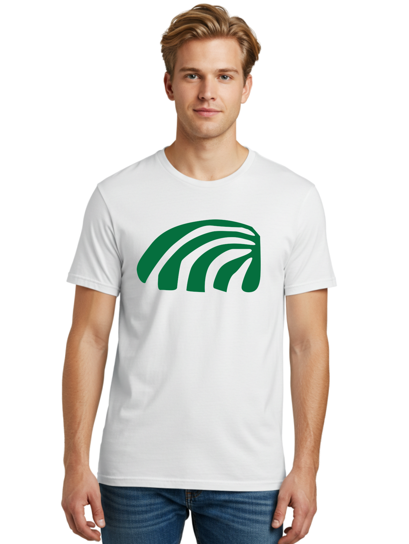 Fanning-Lines Men'S Graphic Tee, 100% Cotton, Comfortable Casual Summer Wear, Machine Washable, Wifi Symbol, Wireless Connectivity, Signal Strength, Dark Green Icon, Modern Design, Abstract Shape Aab618