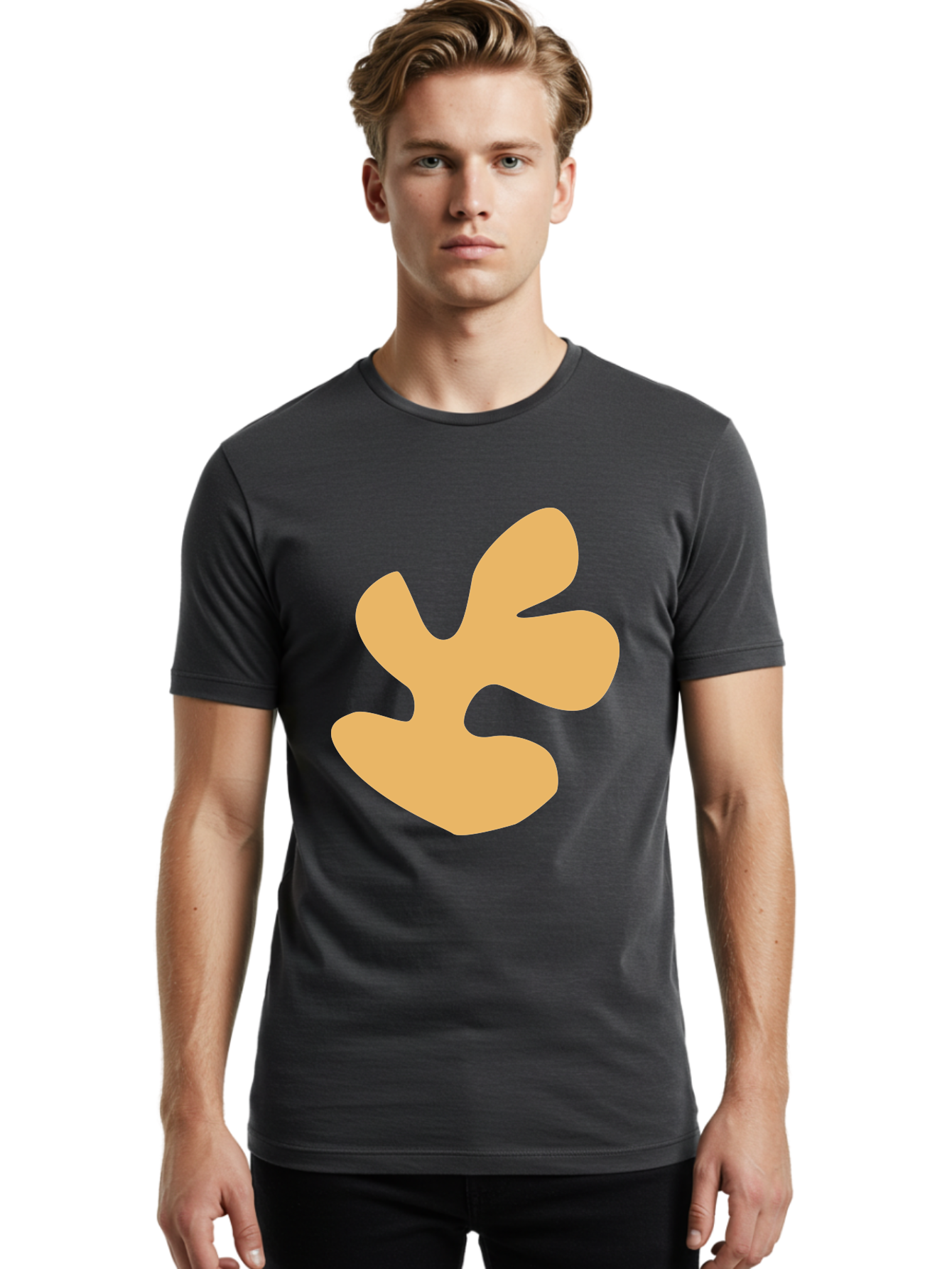 Ginkgo-Leaf Men'S Graphic Tee, 100% Cotton, Comfortable Casual Summer Wear, Machine Washable, Ginko Leaf, Abstract Shape, Minimalist Design, Simple Graphics, Tan Color, Modern Art, Digital Illustration Aab619