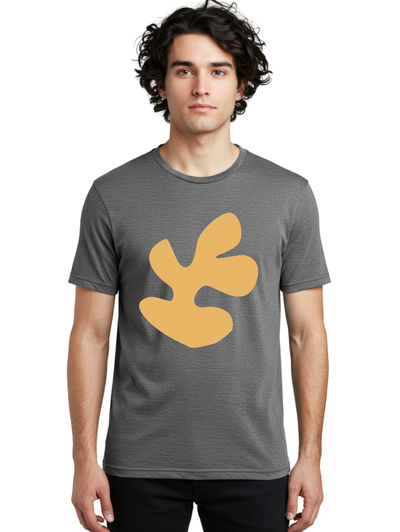 Ginkgo-Leaf Men'S Graphic Tee, 100% Cotton, Comfortable Casual Summer Wear, Machine Washable, Ginko Leaf, Abstract Shape, Minimalist Design, Simple Graphics, Tan Color, Modern Art, Digital Illustration Aab619