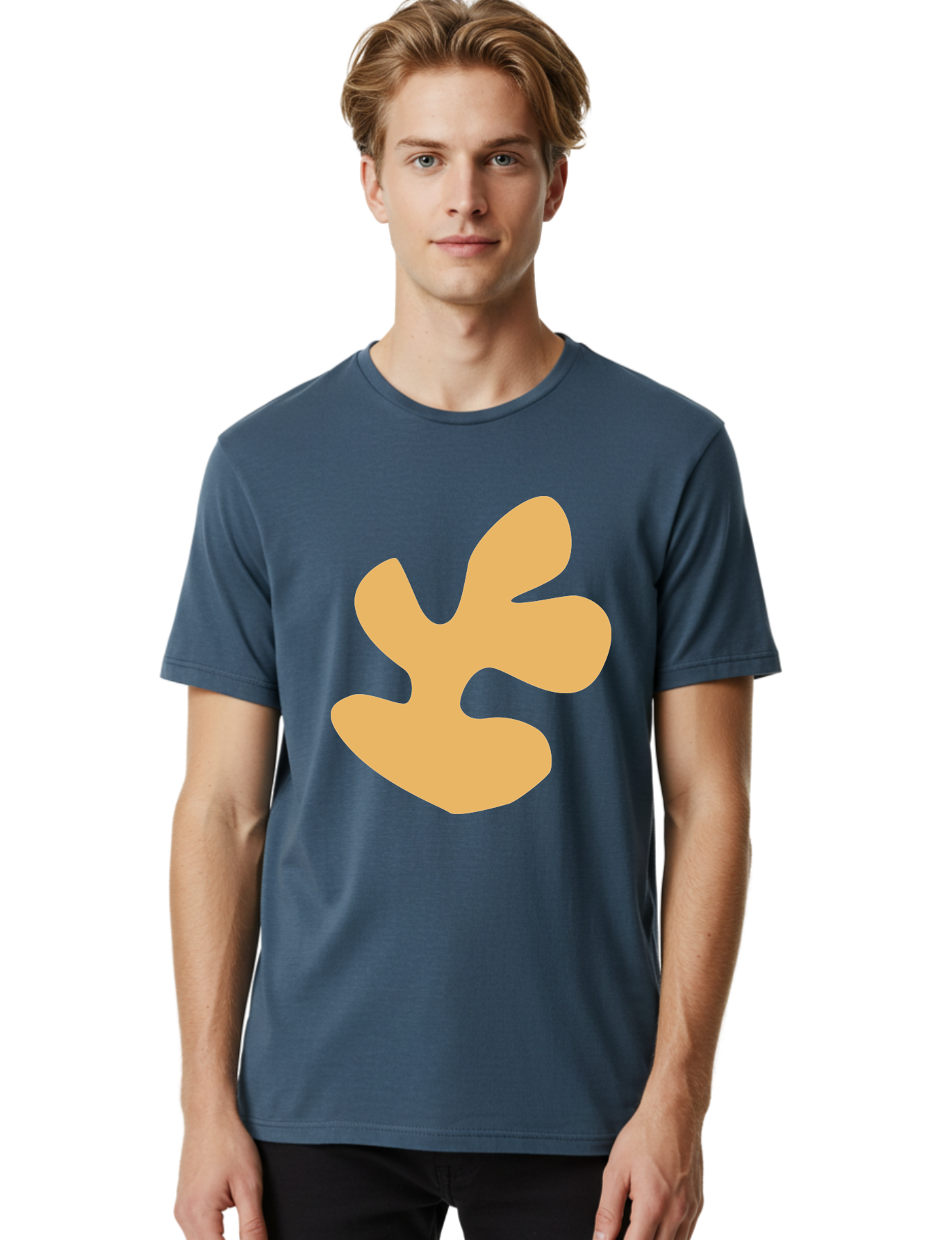 Ginkgo-Leaf Men'S Graphic Tee, 100% Cotton, Comfortable Casual Summer Wear, Machine Washable, Ginko Leaf, Abstract Shape, Minimalist Design, Simple Graphics, Tan Color, Modern Art, Digital Illustration Aab619