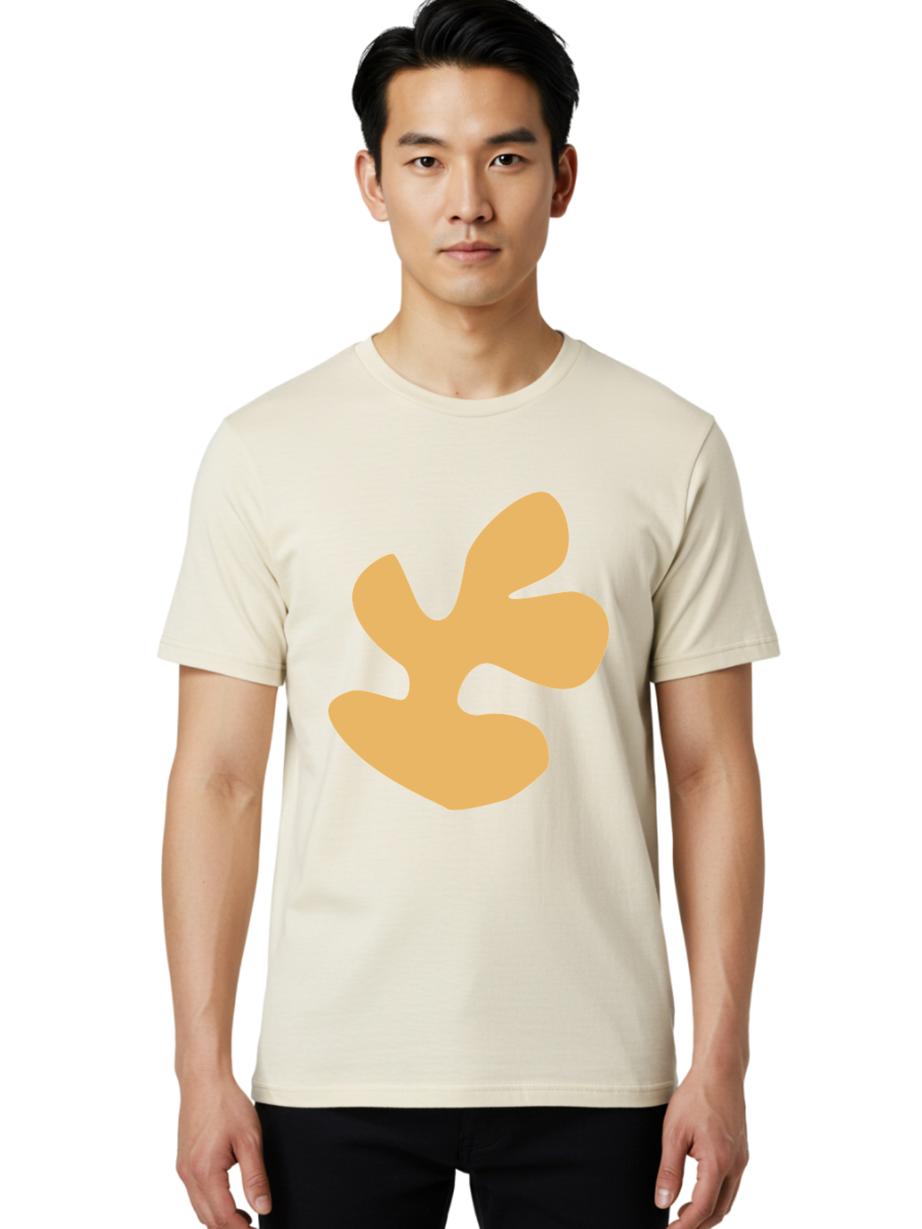 Ginkgo-Leaf Men'S Graphic Tee, 100% Cotton, Comfortable Casual Summer Wear, Machine Washable, Ginko Leaf, Abstract Shape, Minimalist Design, Simple Graphics, Tan Color, Modern Art, Digital Illustration Aab619