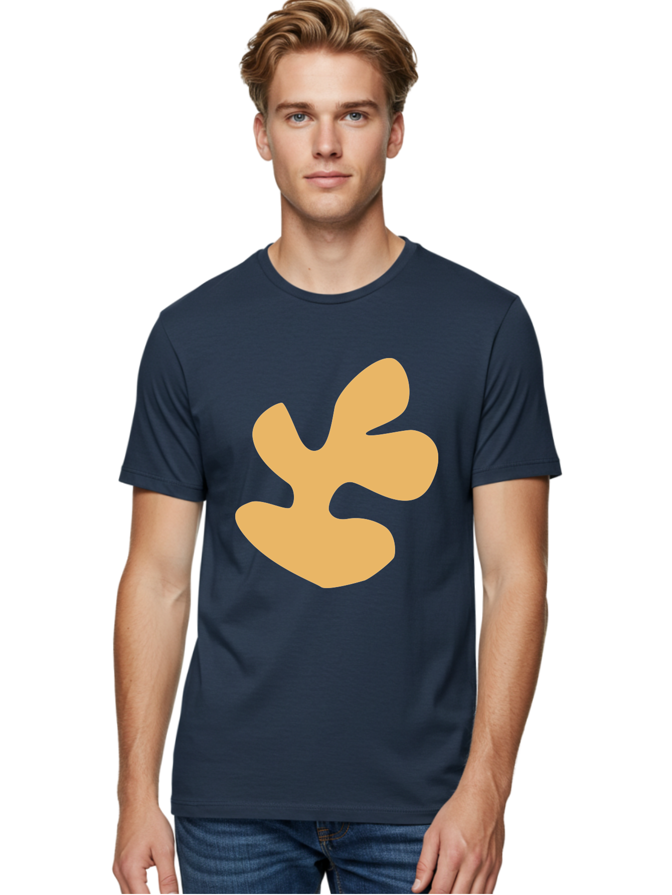 Ginkgo-Leaf Men'S Graphic Tee, 100% Cotton, Comfortable Casual Summer Wear, Machine Washable, Ginko Leaf, Abstract Shape, Minimalist Design, Simple Graphics, Tan Color, Modern Art, Digital Illustration Aab619