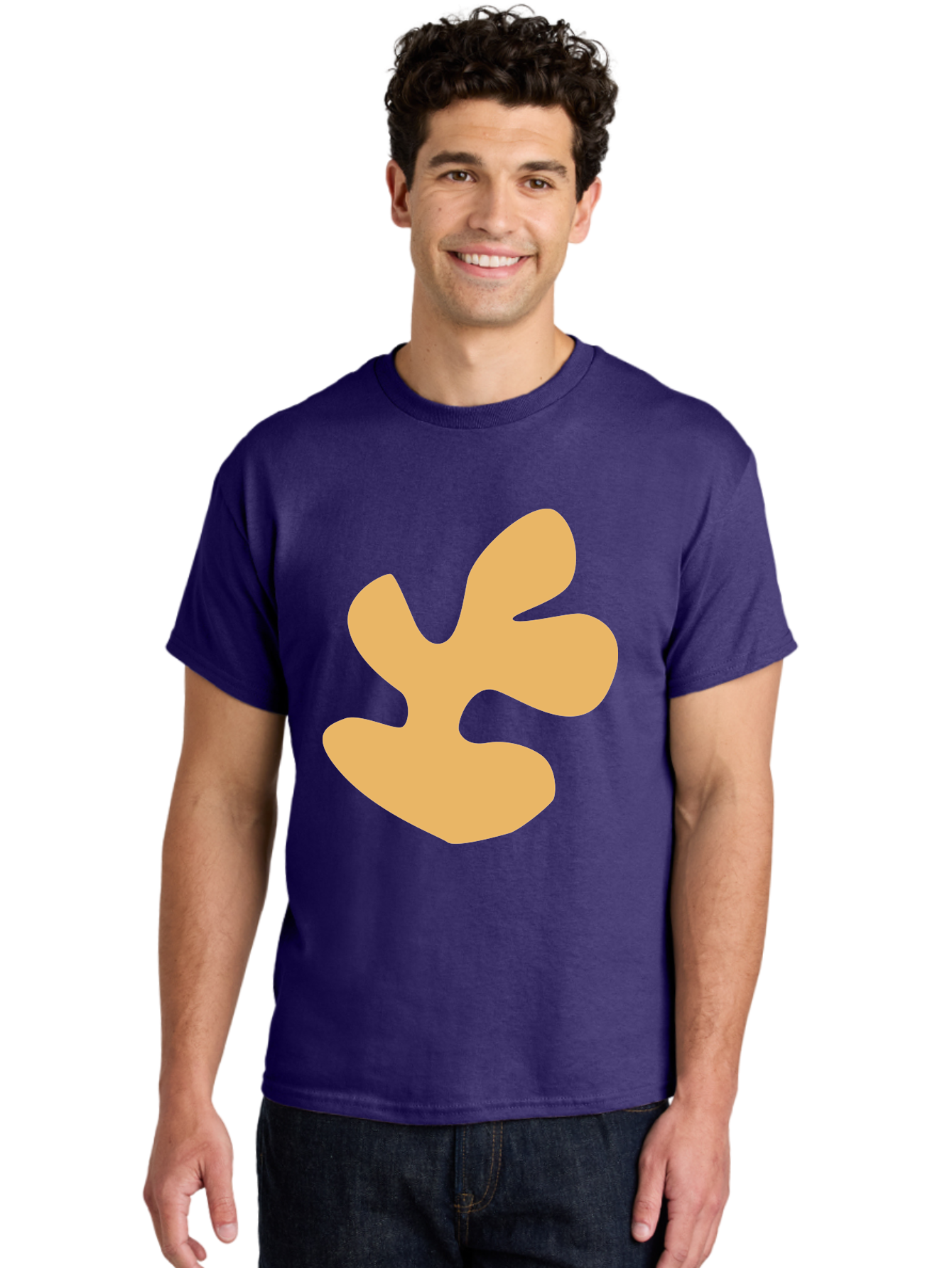 Ginkgo-Leaf Men'S Graphic Tee, 100% Cotton, Comfortable Casual Summer Wear, Machine Washable, Ginko Leaf, Abstract Shape, Minimalist Design, Simple Graphics, Tan Color, Modern Art, Digital Illustration Aab619