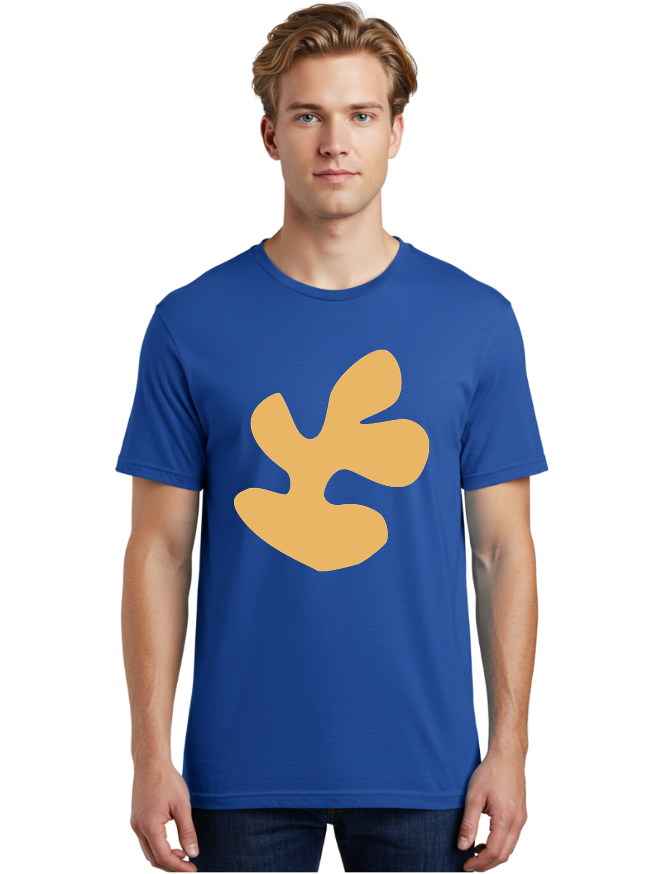 Ginkgo-Leaf Men'S Graphic Tee, 100% Cotton, Comfortable Casual Summer Wear, Machine Washable, Ginko Leaf, Abstract Shape, Minimalist Design, Simple Graphics, Tan Color, Modern Art, Digital Illustration Aab619