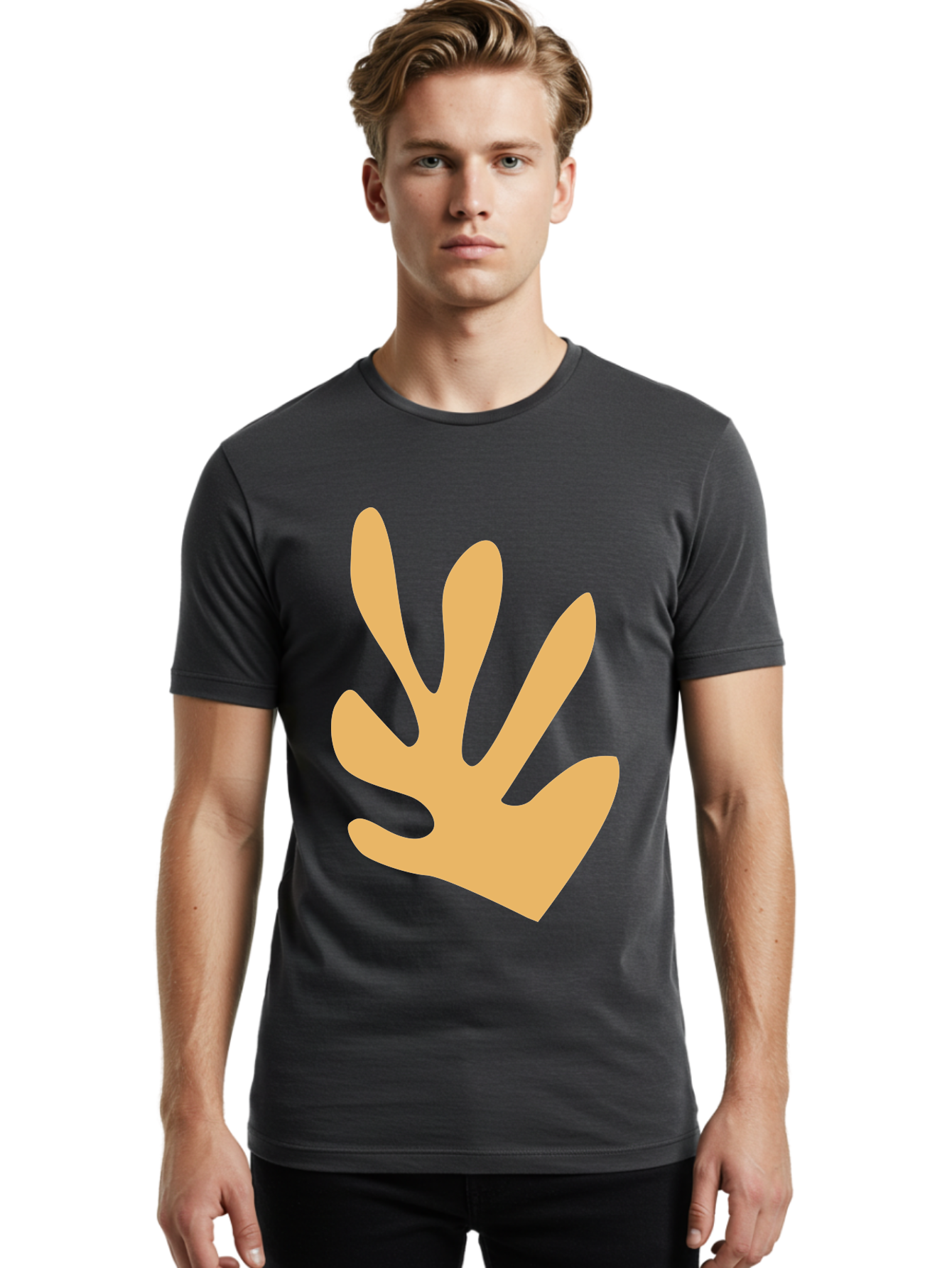 Handprint Men'S Graphic Tee, 100% Cotton, Comfortable Casual Summer Wear, Machine Washable, Handprint, Peach Colored Hand, Simple Illustration, Minimalist Design, Children'S Art, Creative Expression, Hand Gesture Aab621