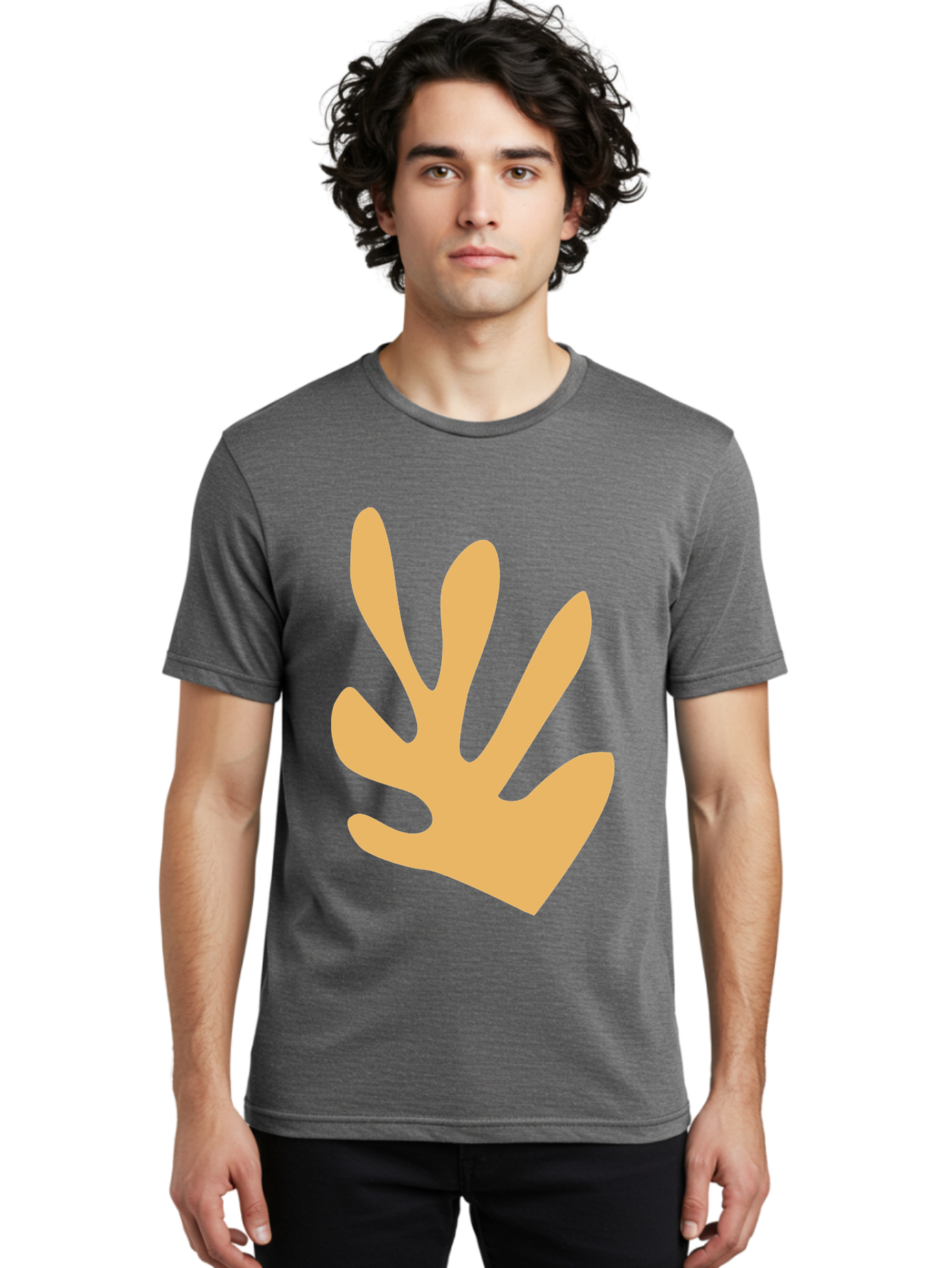 Handprint Men'S Graphic Tee, 100% Cotton, Comfortable Casual Summer Wear, Machine Washable, Handprint, Peach Colored Hand, Simple Illustration, Minimalist Design, Children'S Art, Creative Expression, Hand Gesture Aab621