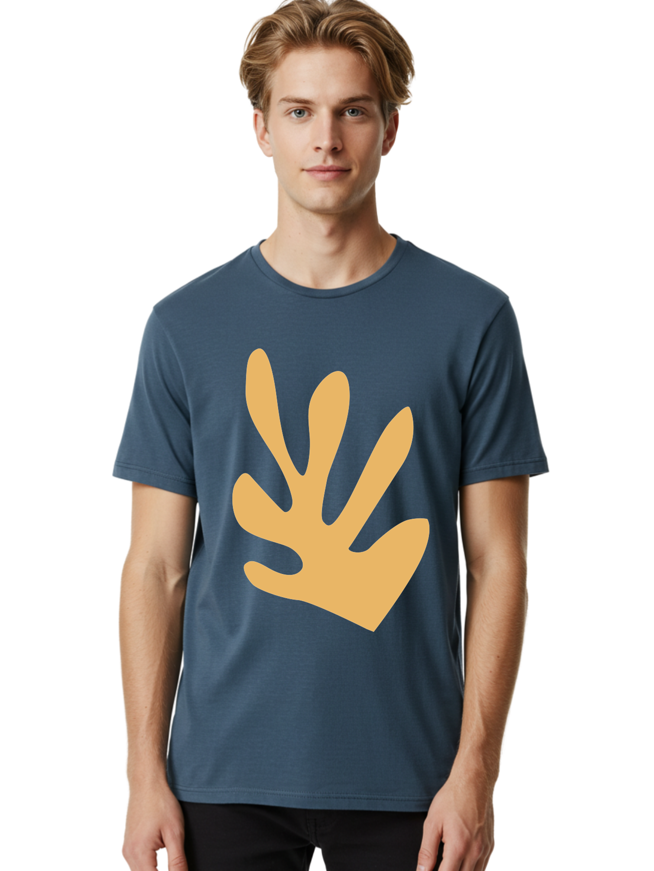 Handprint Men'S Graphic Tee, 100% Cotton, Comfortable Casual Summer Wear, Machine Washable, Handprint, Peach Colored Hand, Simple Illustration, Minimalist Design, Children'S Art, Creative Expression, Hand Gesture Aab621