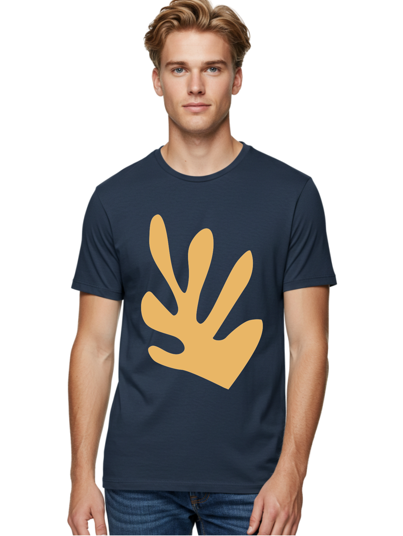 Handprint Men'S Graphic Tee, 100% Cotton, Comfortable Casual Summer Wear, Machine Washable, Handprint, Peach Colored Hand, Simple Illustration, Minimalist Design, Children'S Art, Creative Expression, Hand Gesture Aab621