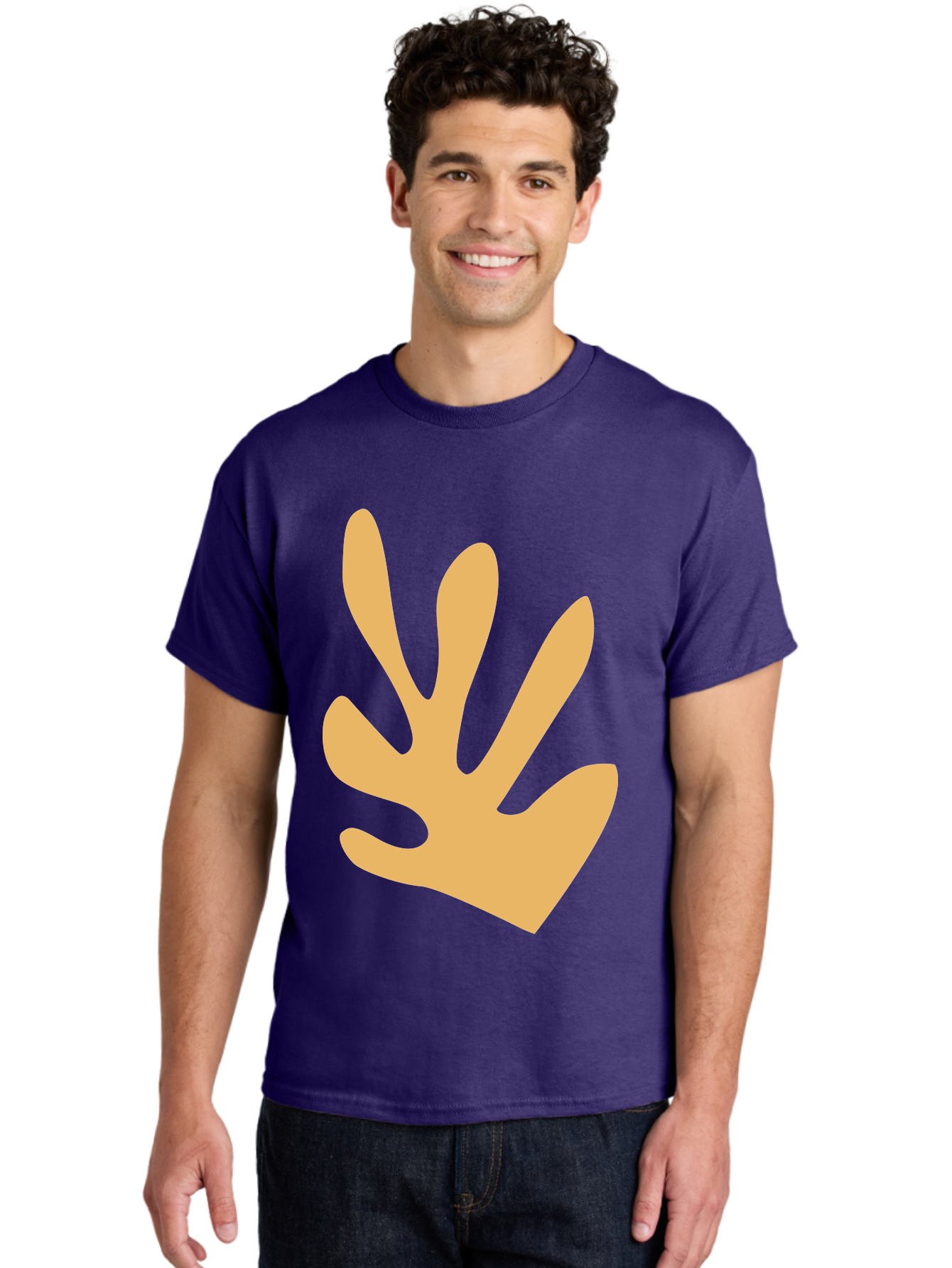 Handprint Men'S Graphic Tee, 100% Cotton, Comfortable Casual Summer Wear, Machine Washable, Handprint, Peach Colored Hand, Simple Illustration, Minimalist Design, Children'S Art, Creative Expression, Hand Gesture Aab621