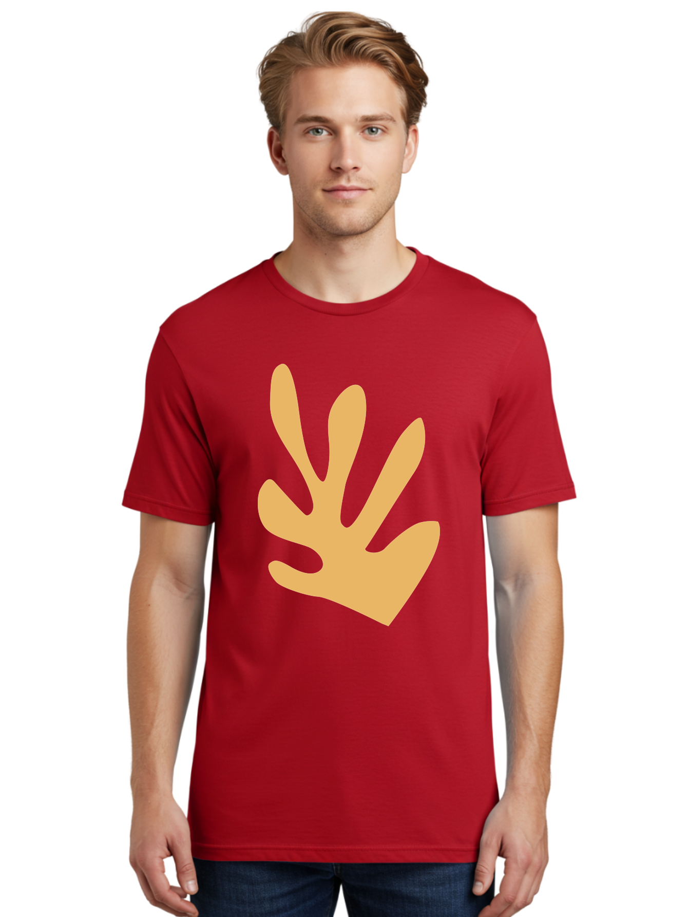 Handprint Men'S Graphic Tee, 100% Cotton, Comfortable Casual Summer Wear, Machine Washable, Handprint, Peach Colored Hand, Simple Illustration, Minimalist Design, Children'S Art, Creative Expression, Hand Gesture Aab621