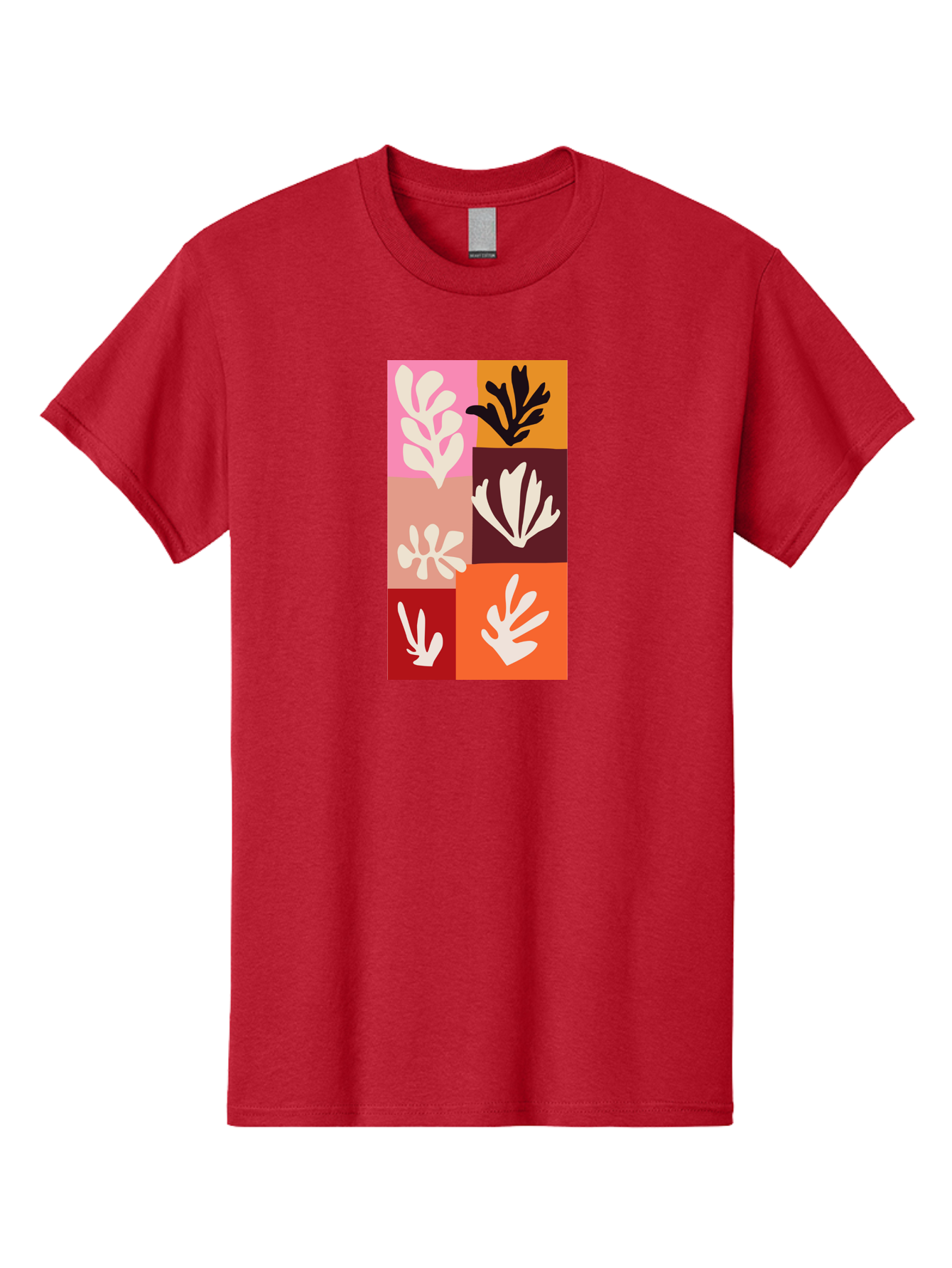 Leaf-Patterns Men'S Graphic Tee, 100% Cotton, Comfortable Casual Summer Wear, Machine Washable, Abstract Art, Cut-Out Technique, Floral Motifs, Bold Colors, Minimalist Design, Modern Art, Decorative Patterns, Leaf Silhouettes, Artistic Collage Aab622
