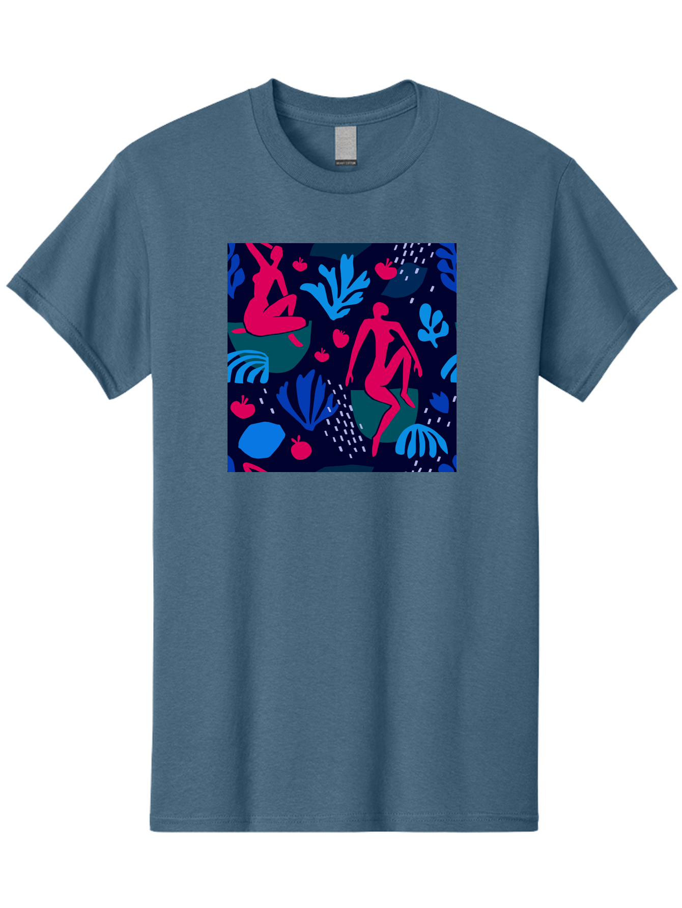 People-In-Nature Men'S Graphic Tee, 100% Cotton, Comfortable Casual Summer Wear, Machine Washable, Stylized Female Figures, Botanical Elements, Abstract Shapes, Vibrant Colors, Dynamic Composition, Modern Art, Surrealism, Creative Expression Aab624