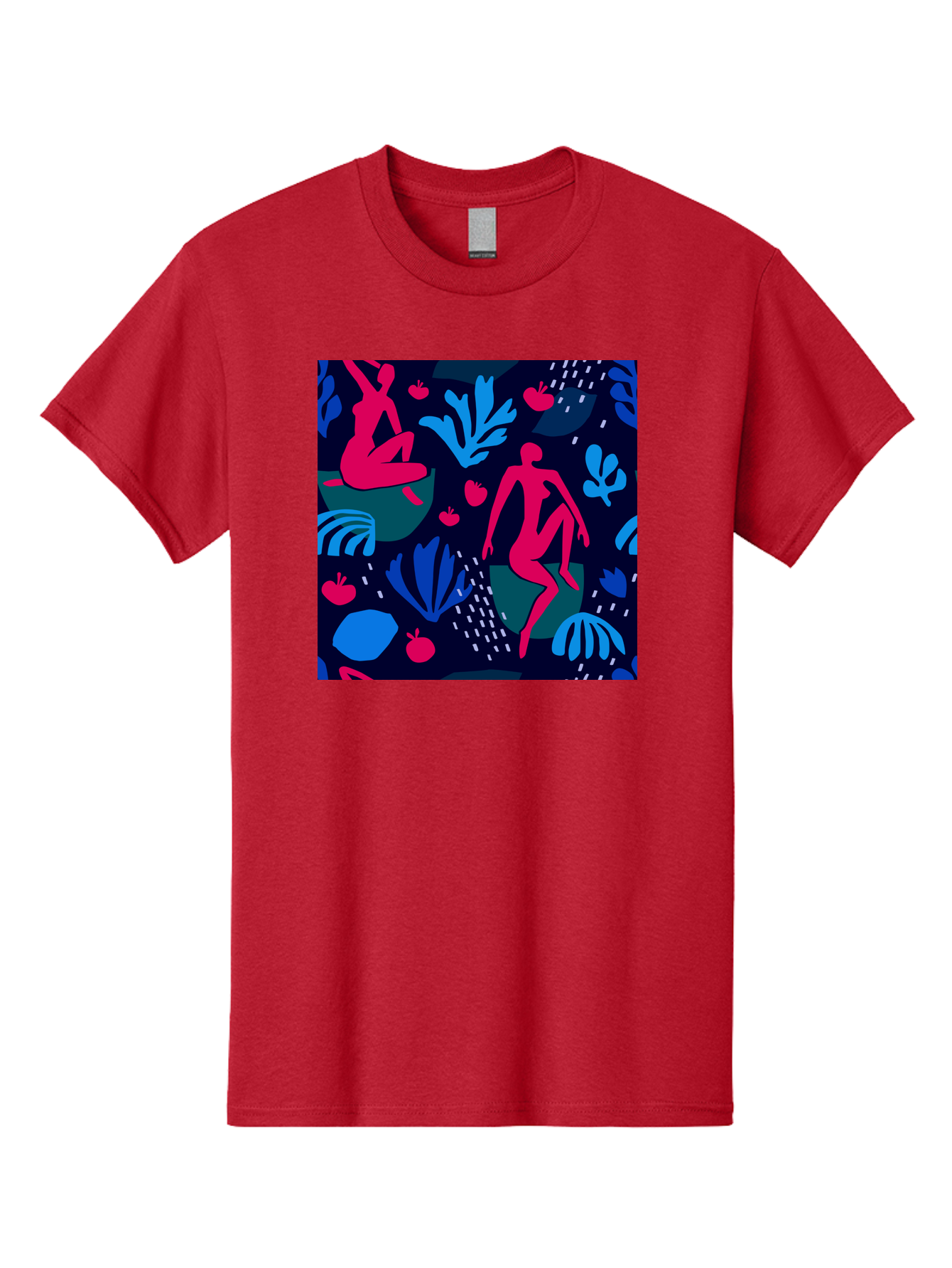 People-In-Nature Men'S Graphic Tee, 100% Cotton, Comfortable Casual Summer Wear, Machine Washable, Stylized Female Figures, Botanical Elements, Abstract Shapes, Vibrant Colors, Dynamic Composition, Modern Art, Surrealism, Creative Expression Aab624