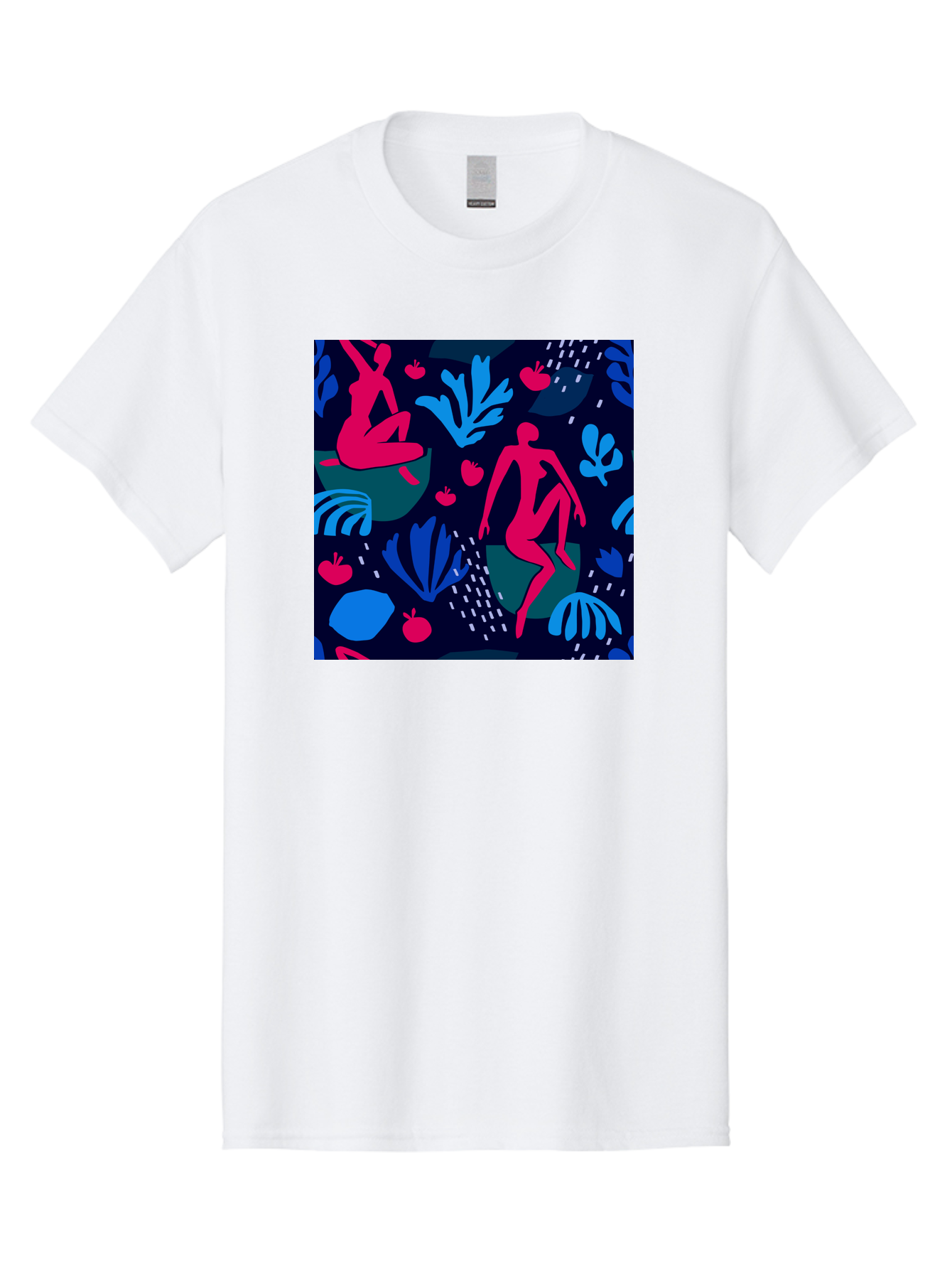 People-In-Nature Men'S Graphic Tee, 100% Cotton, Comfortable Casual Summer Wear, Machine Washable, Stylized Female Figures, Botanical Elements, Abstract Shapes, Vibrant Colors, Dynamic Composition, Modern Art, Surrealism, Creative Expression Aab624