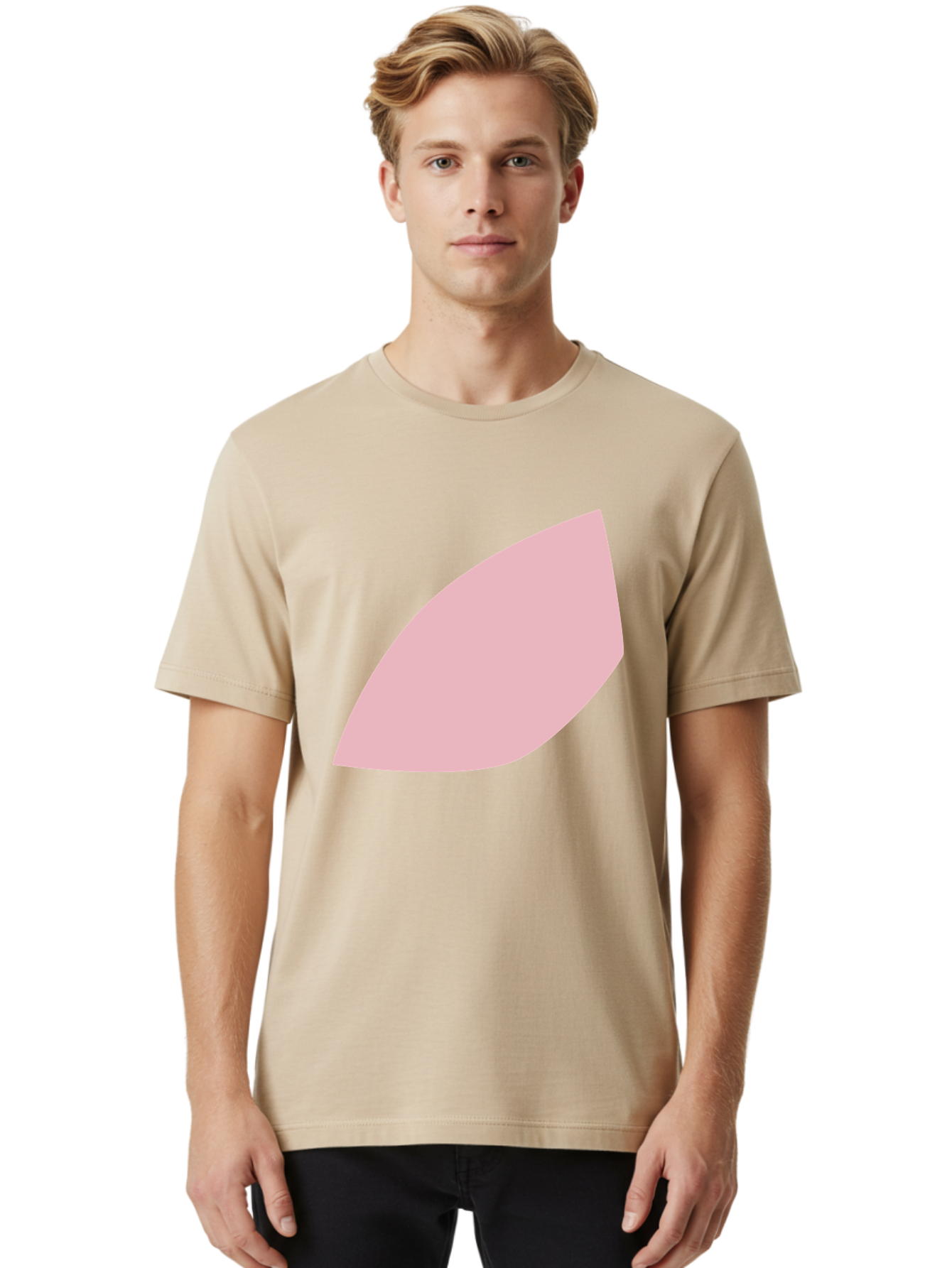Pink-Leaf Men'S Graphic Tee, 100% Cotton, Comfortable Casual Summer Wear, Machine Washable, Pink Leaf, Simple Shape, Minimal Design, Abstract Art, Soft Pink Color, Leaf Illustration, Digital Graphics, Modern Art Aab626