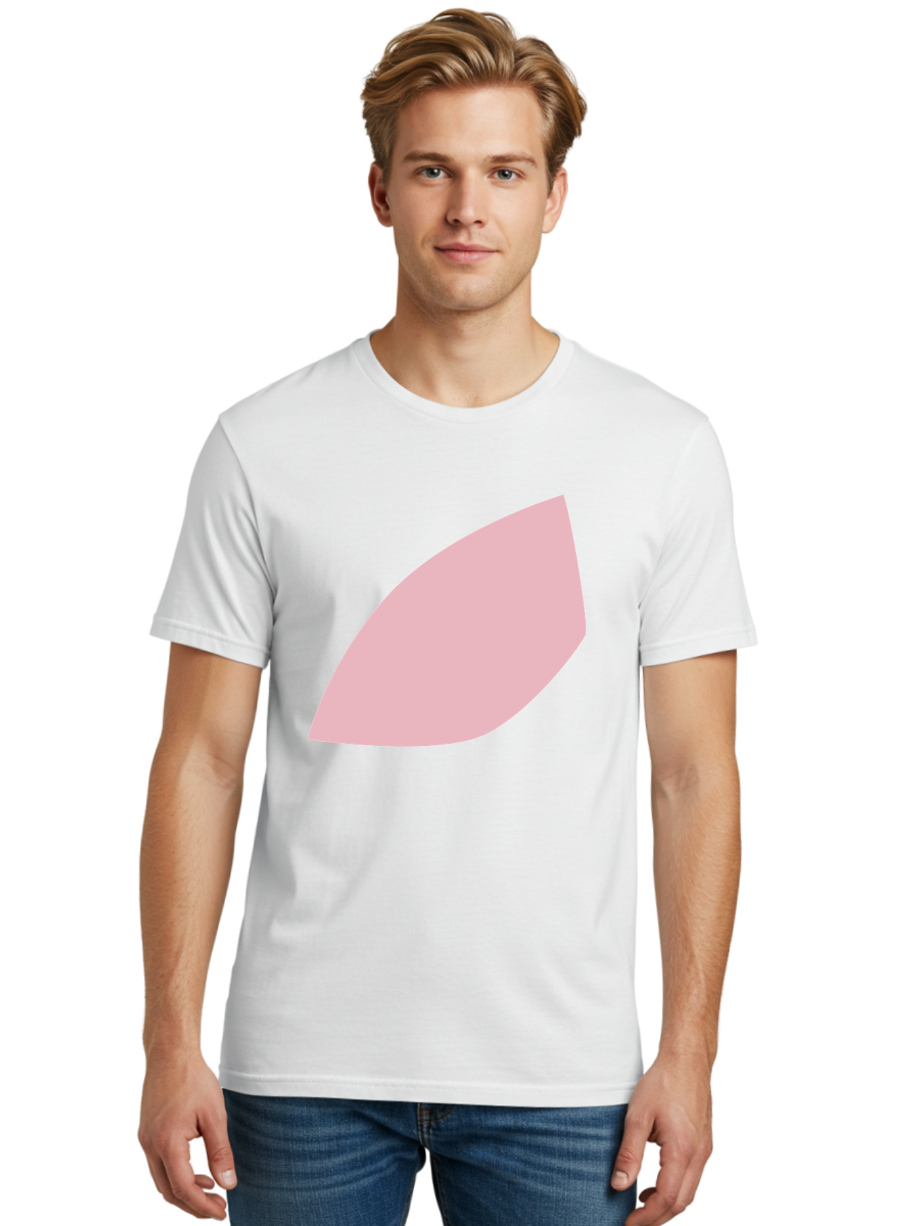 Pink-Leaf Men'S Graphic Tee, 100% Cotton, Comfortable Casual Summer Wear, Machine Washable, Pink Leaf, Simple Shape, Minimal Design, Abstract Art, Soft Pink Color, Leaf Illustration, Digital Graphics, Modern Art Aab626