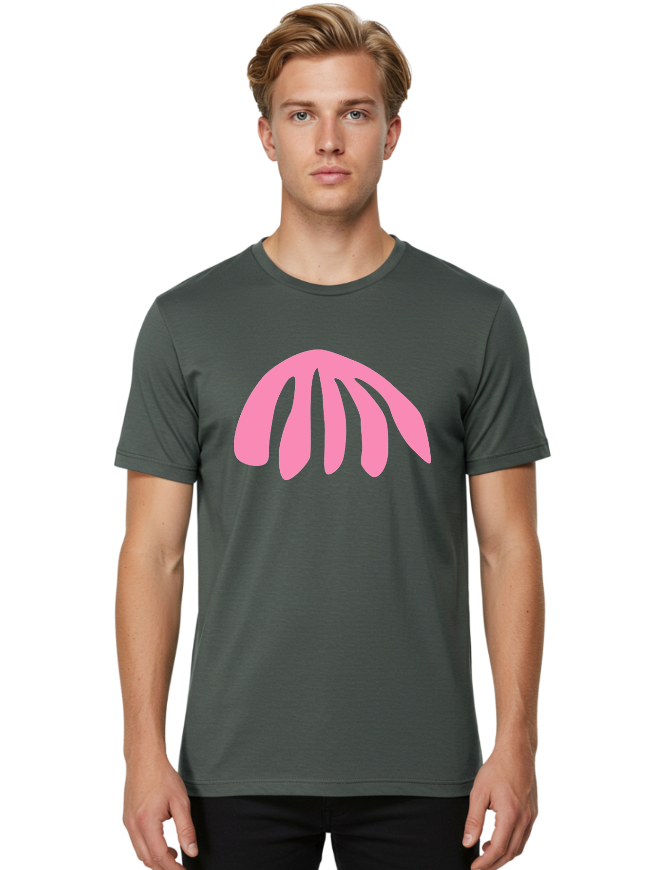 Pink-Logo Men'S Graphic Tee, 100% Cotton, Comfortable Casual Summer Wear, Machine Washable, Pink Graphic, Abstract Shape, Minimalist Design, Modern Art, Simple Illustration, Vibrant Pink Color, Curved Lines Aab627