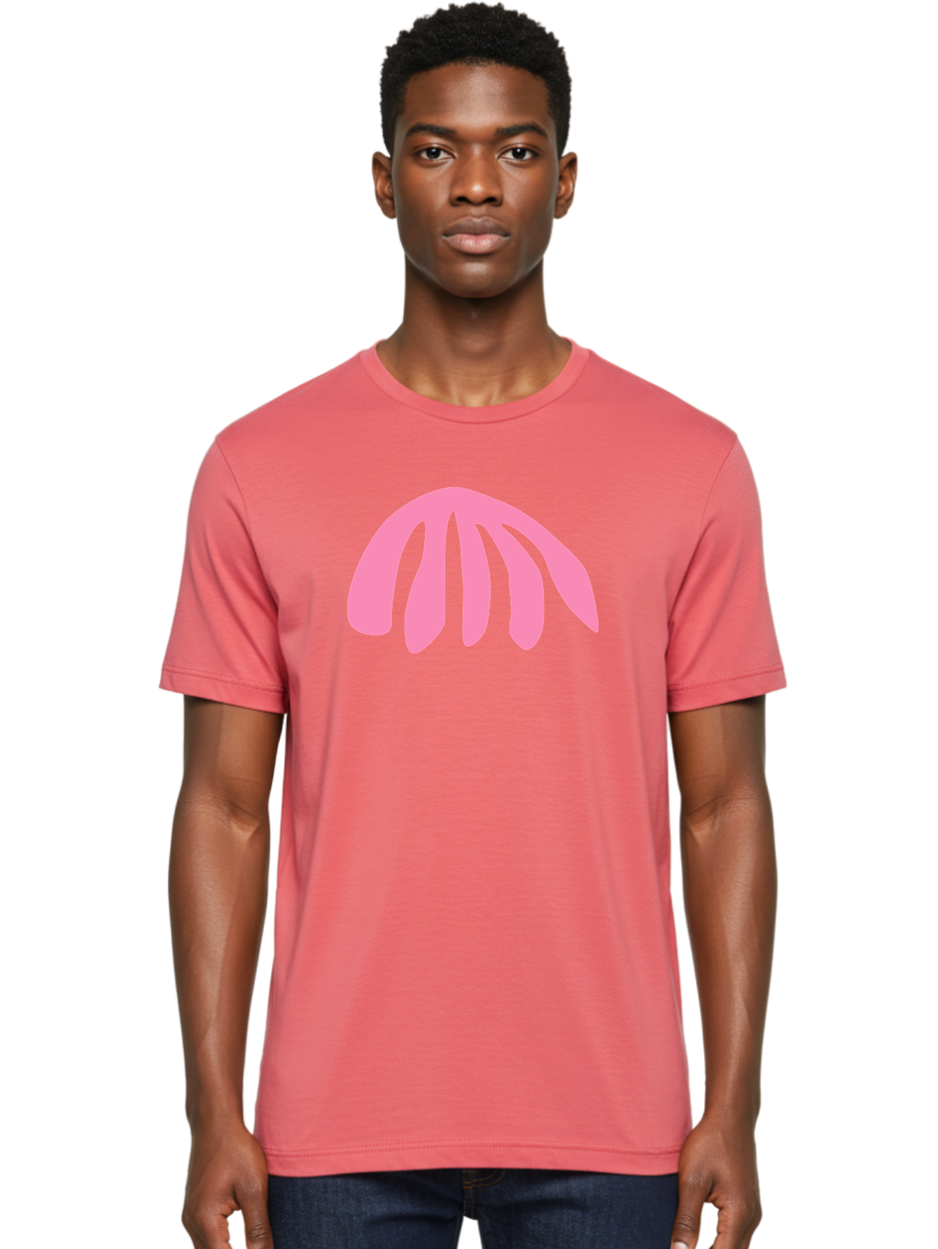 Pink-Logo Men'S Graphic Tee, 100% Cotton, Comfortable Casual Summer Wear, Machine Washable, Pink Graphic, Abstract Shape, Minimalist Design, Modern Art, Simple Illustration, Vibrant Pink Color, Curved Lines Aab627