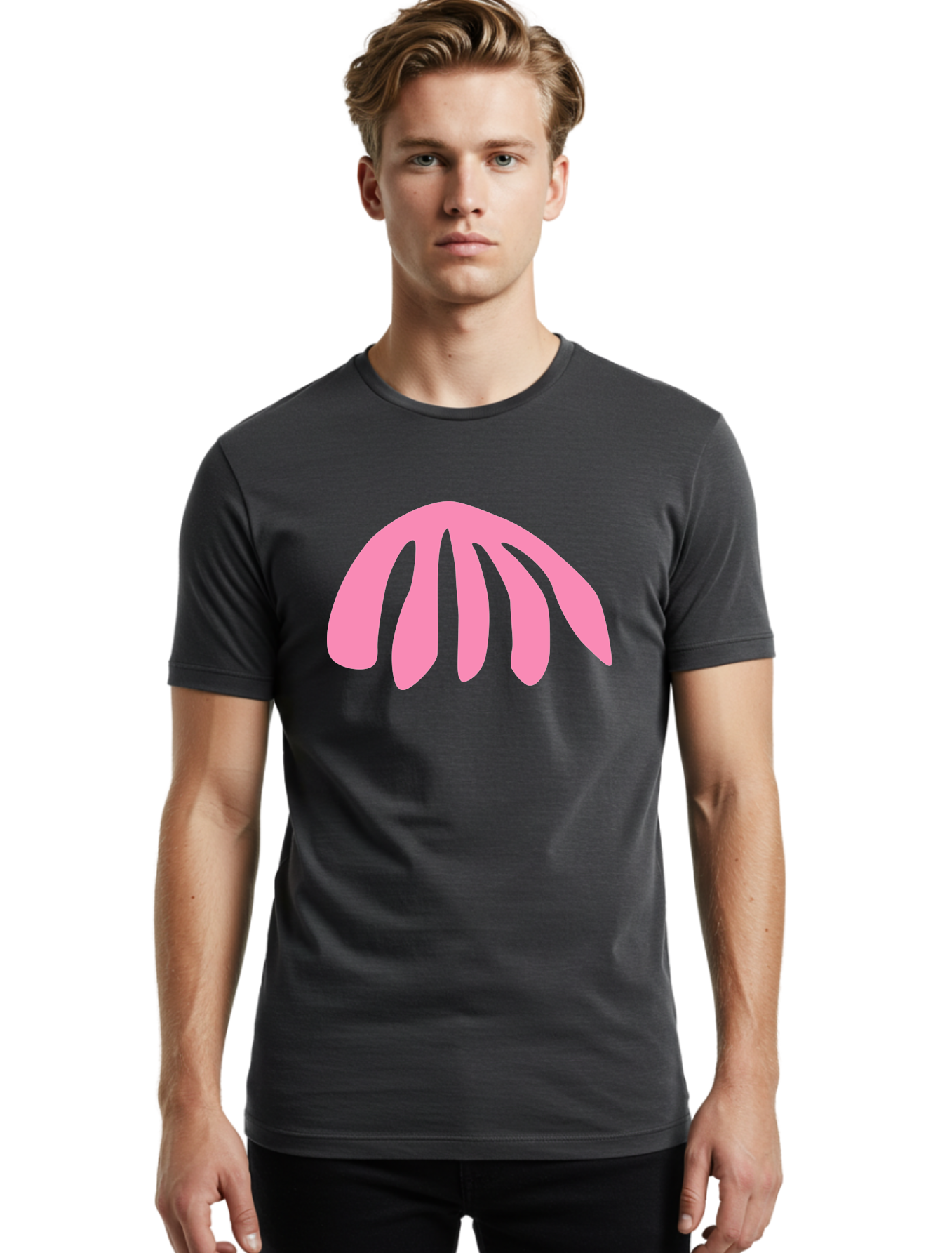 Pink-Logo Men'S Graphic Tee, 100% Cotton, Comfortable Casual Summer Wear, Machine Washable, Pink Graphic, Abstract Shape, Minimalist Design, Modern Art, Simple Illustration, Vibrant Pink Color, Curved Lines Aab627