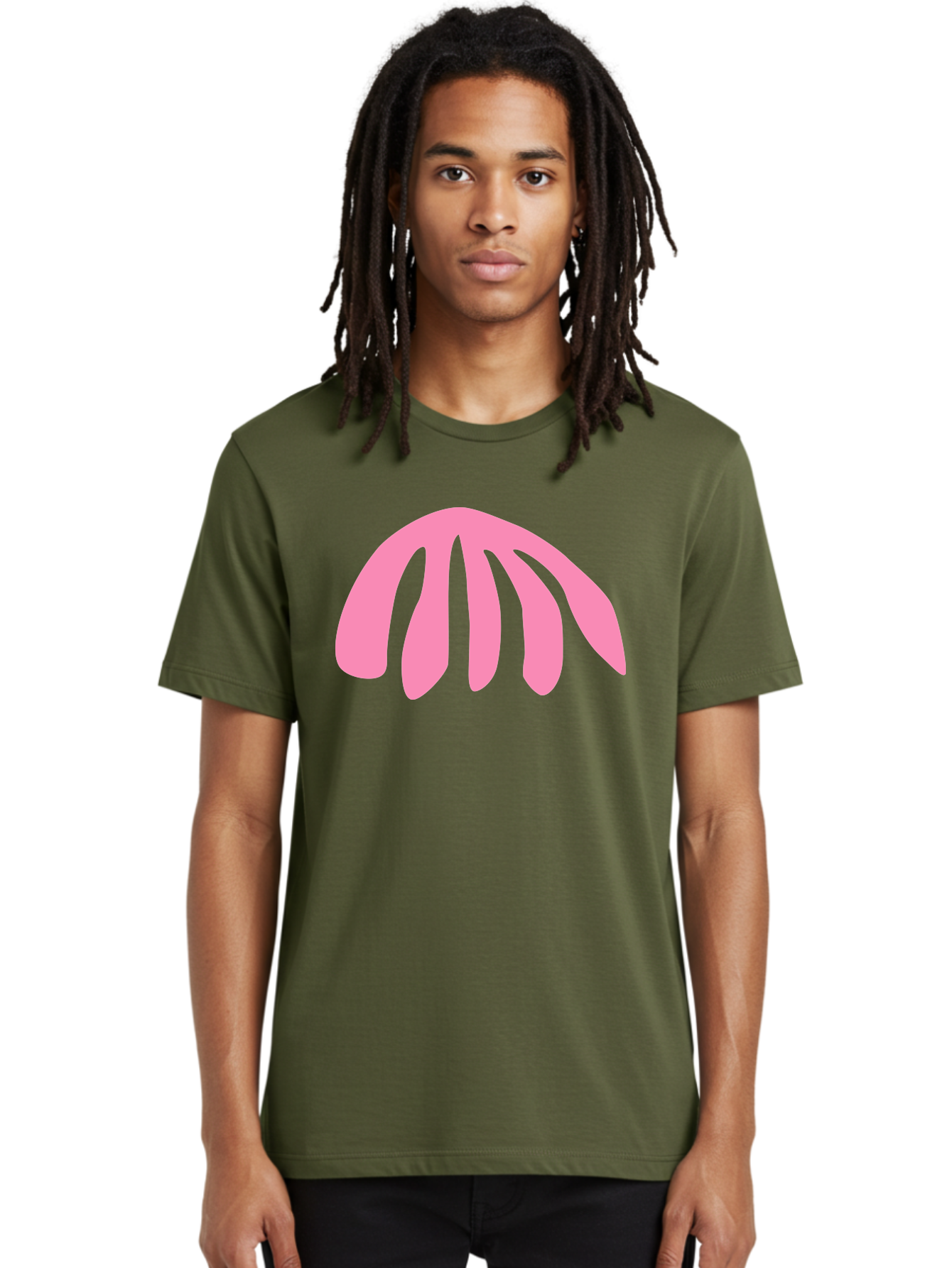 Pink-Logo Men'S Graphic Tee, 100% Cotton, Comfortable Casual Summer Wear, Machine Washable, Pink Graphic, Abstract Shape, Minimalist Design, Modern Art, Simple Illustration, Vibrant Pink Color, Curved Lines Aab627
