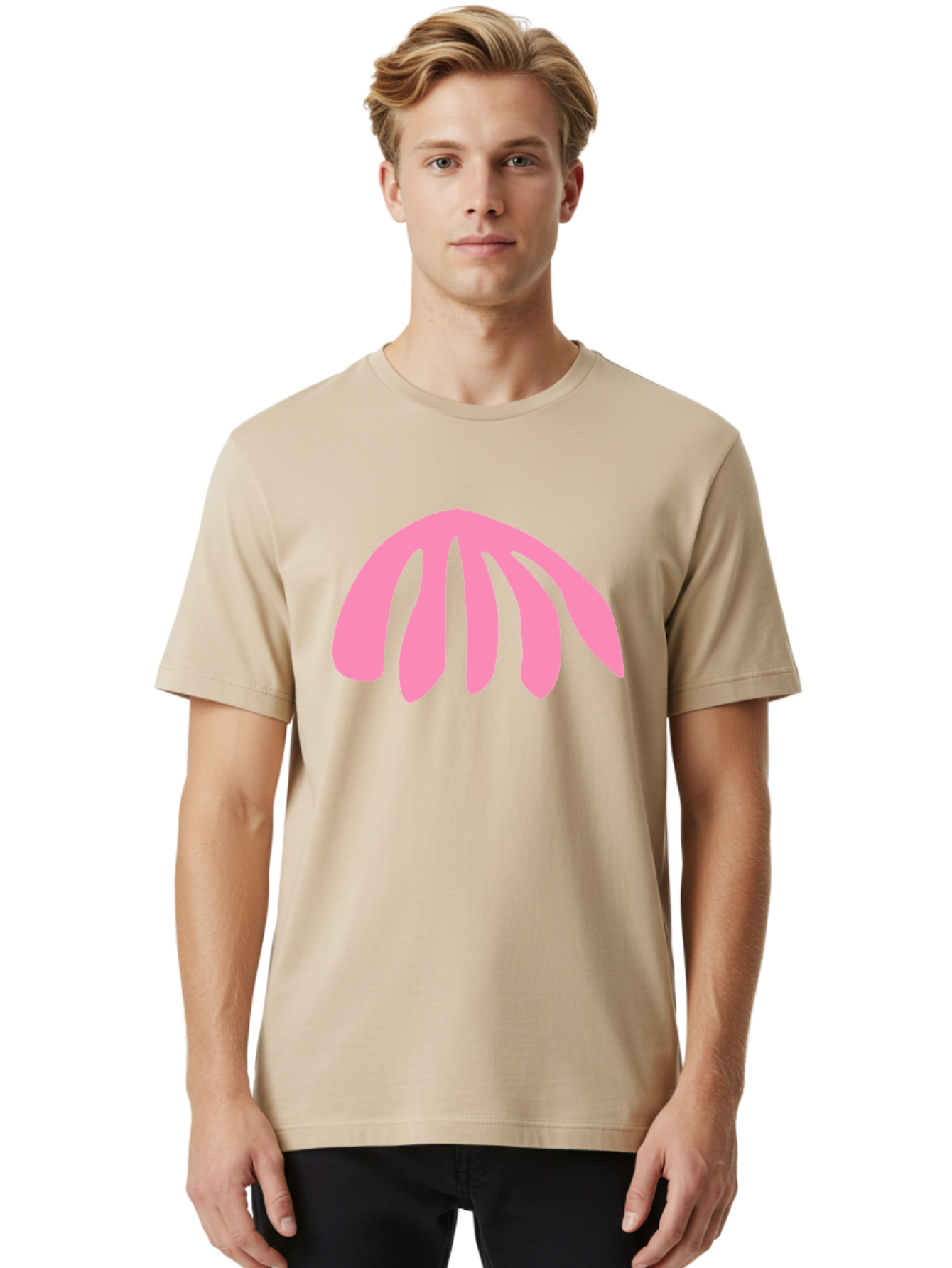 Pink-Logo Men'S Graphic Tee, 100% Cotton, Comfortable Casual Summer Wear, Machine Washable, Pink Graphic, Abstract Shape, Minimalist Design, Modern Art, Simple Illustration, Vibrant Pink Color, Curved Lines Aab627