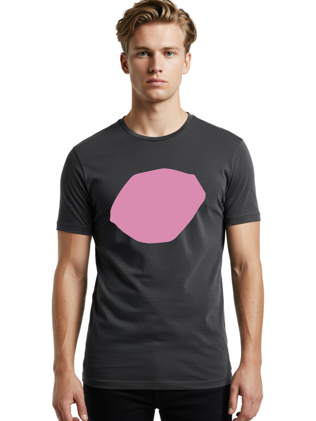 Pink-Shape-1 Men'S Graphic Tee, 100% Cotton, Comfortable Casual Summer Wear, Machine Washable, Pink Abstract Shape, Geometric Form, Pastel Color, Modern Design, Simple Composition, Artistic Element, Digital Art Aab628