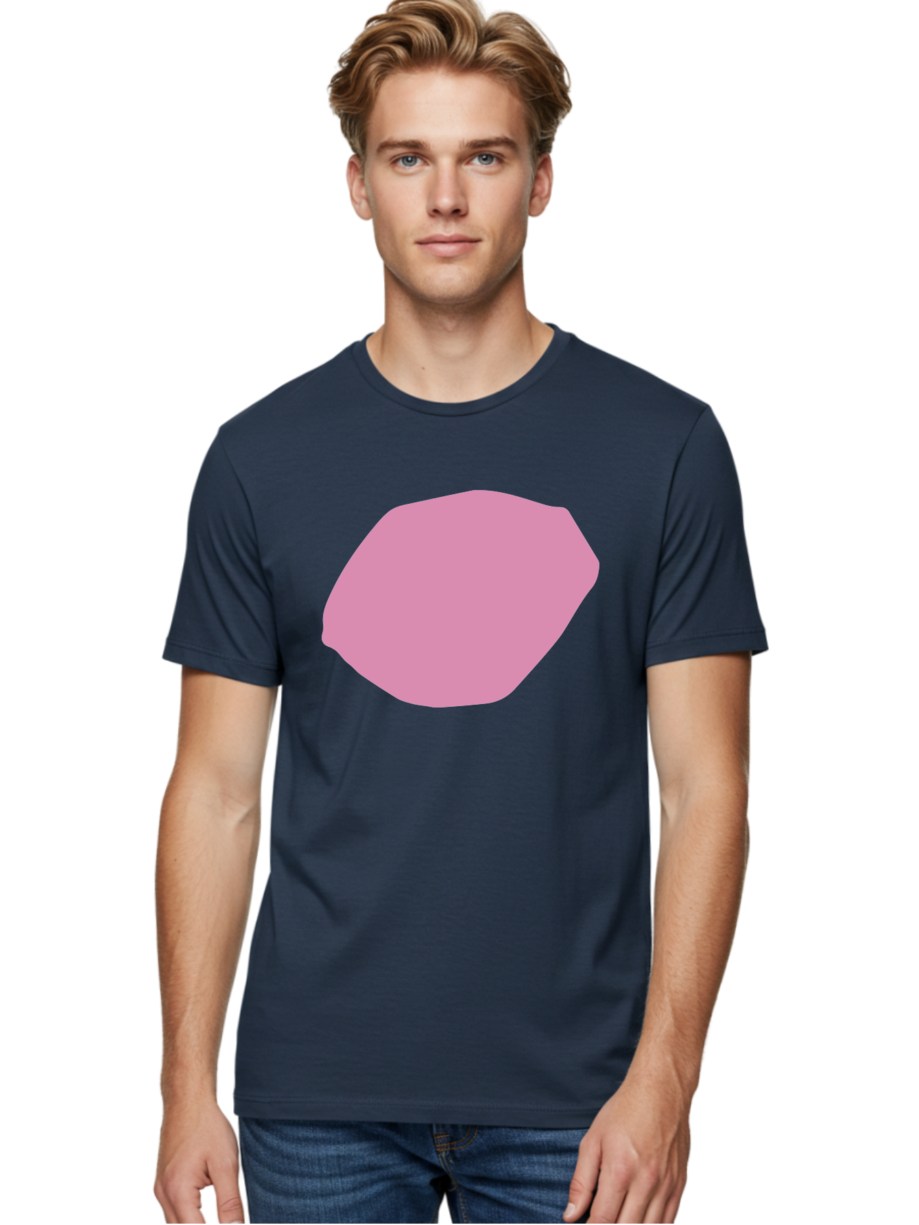 Pink-Shape-1 Men'S Graphic Tee, 100% Cotton, Comfortable Casual Summer Wear, Machine Washable, Pink Abstract Shape, Geometric Form, Pastel Color, Modern Design, Simple Composition, Artistic Element, Digital Art Aab628